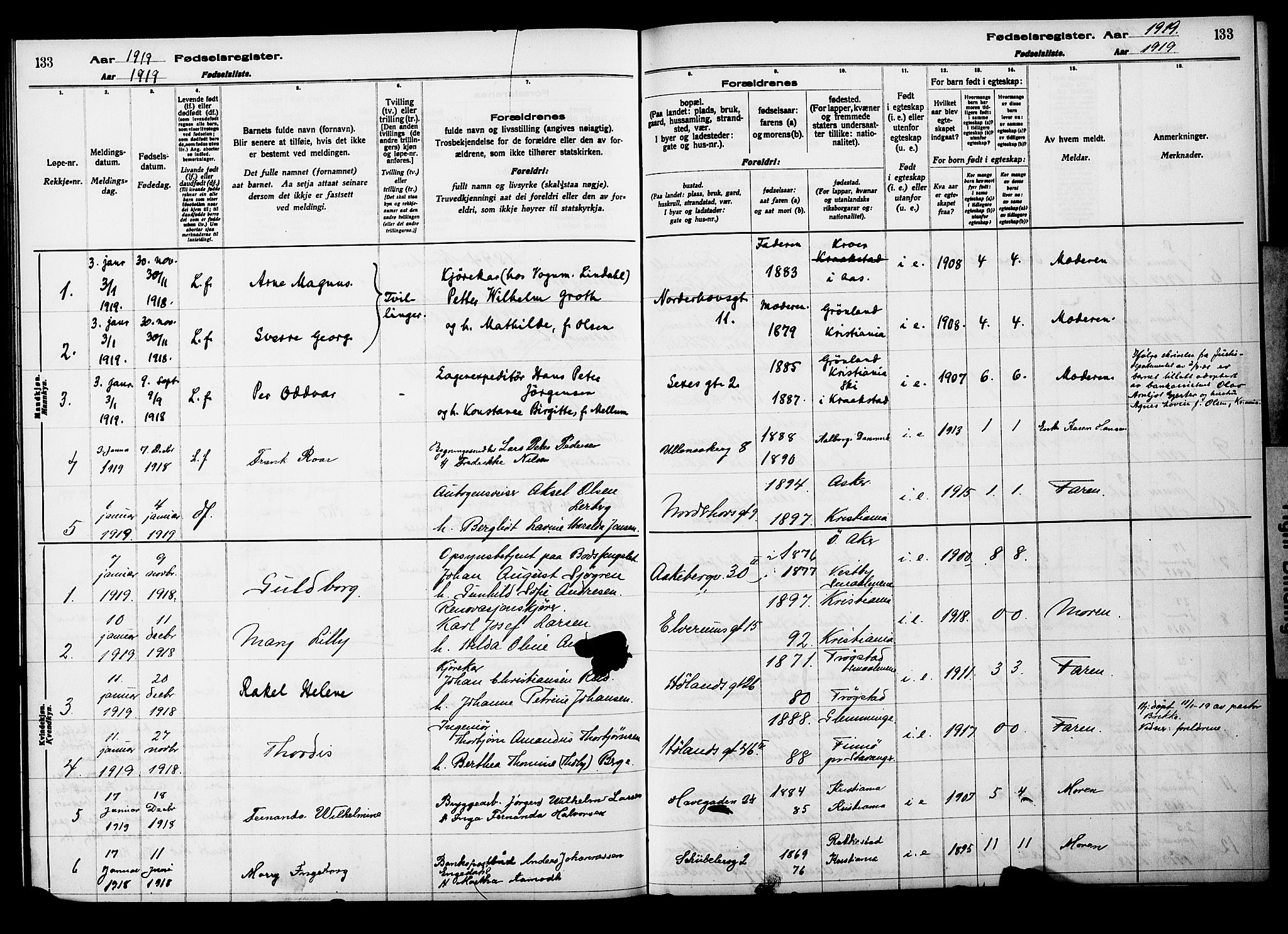 Kampen prestekontor Kirkebøker, AV/SAO-A-10853/J/Ja/L0001: Birth register no. 1, 1916-1920, p. 133