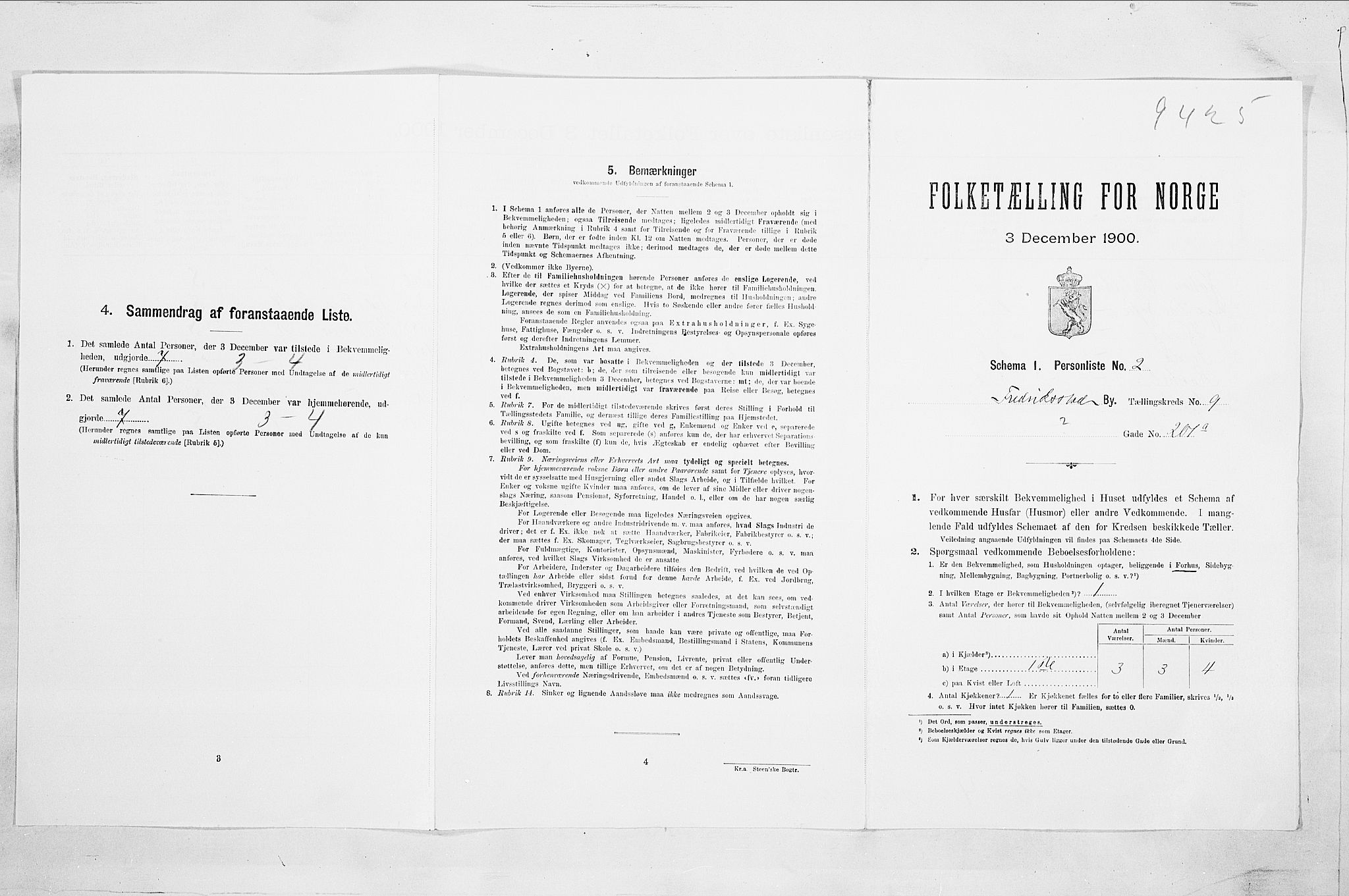 SAO, 1900 census for Fredrikstad, 1900