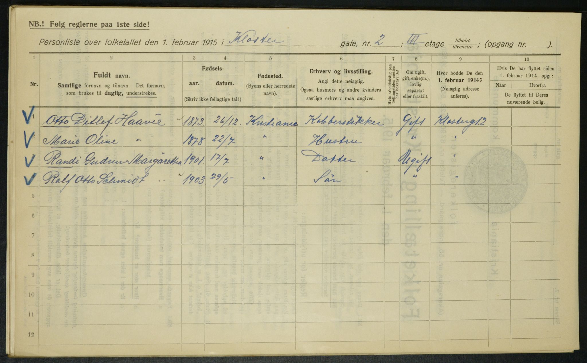 OBA, Municipal Census 1915 for Kristiania, 1915, p. 51609