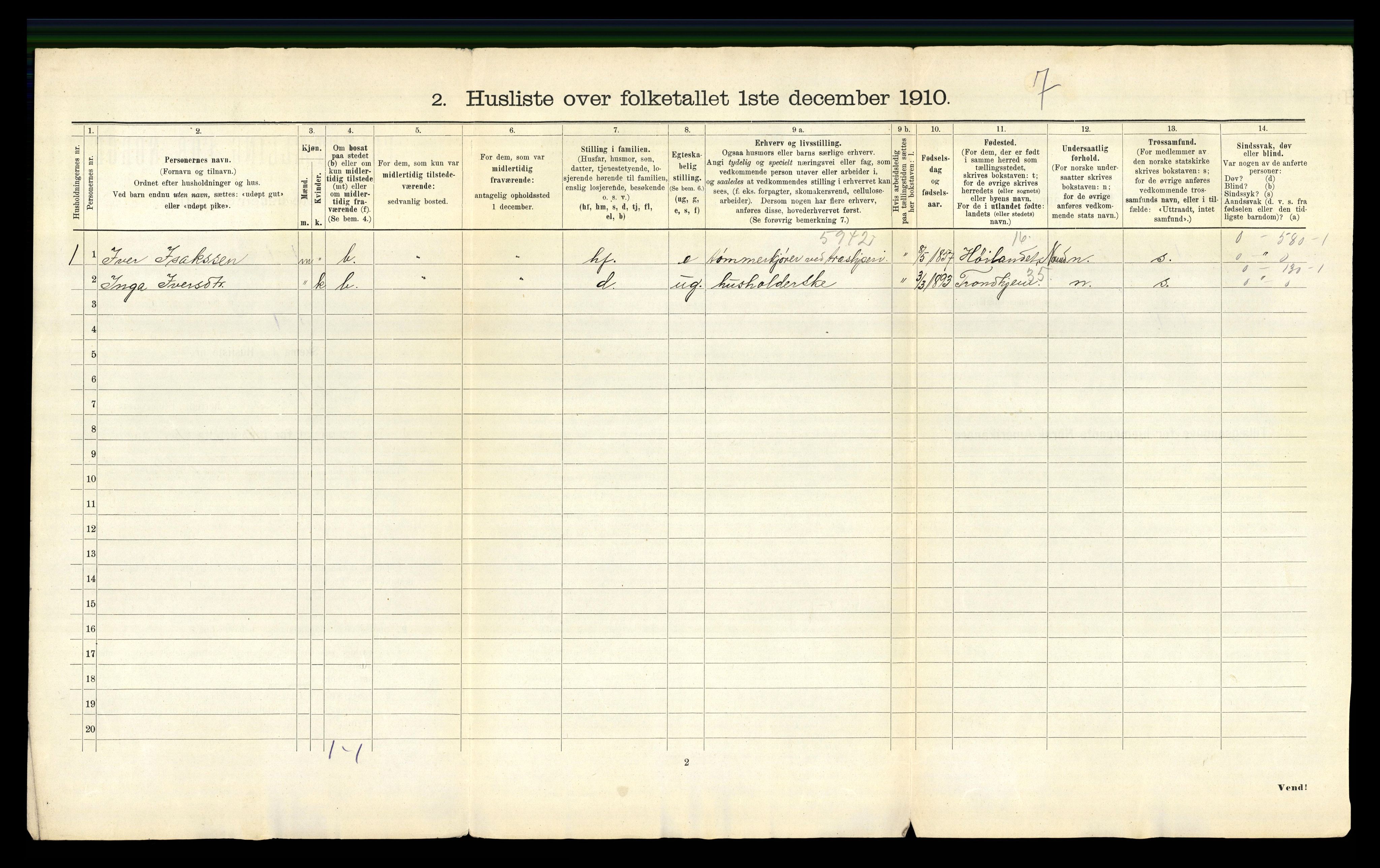 RA, 1910 census for Kolvereid, 1910, p. 23