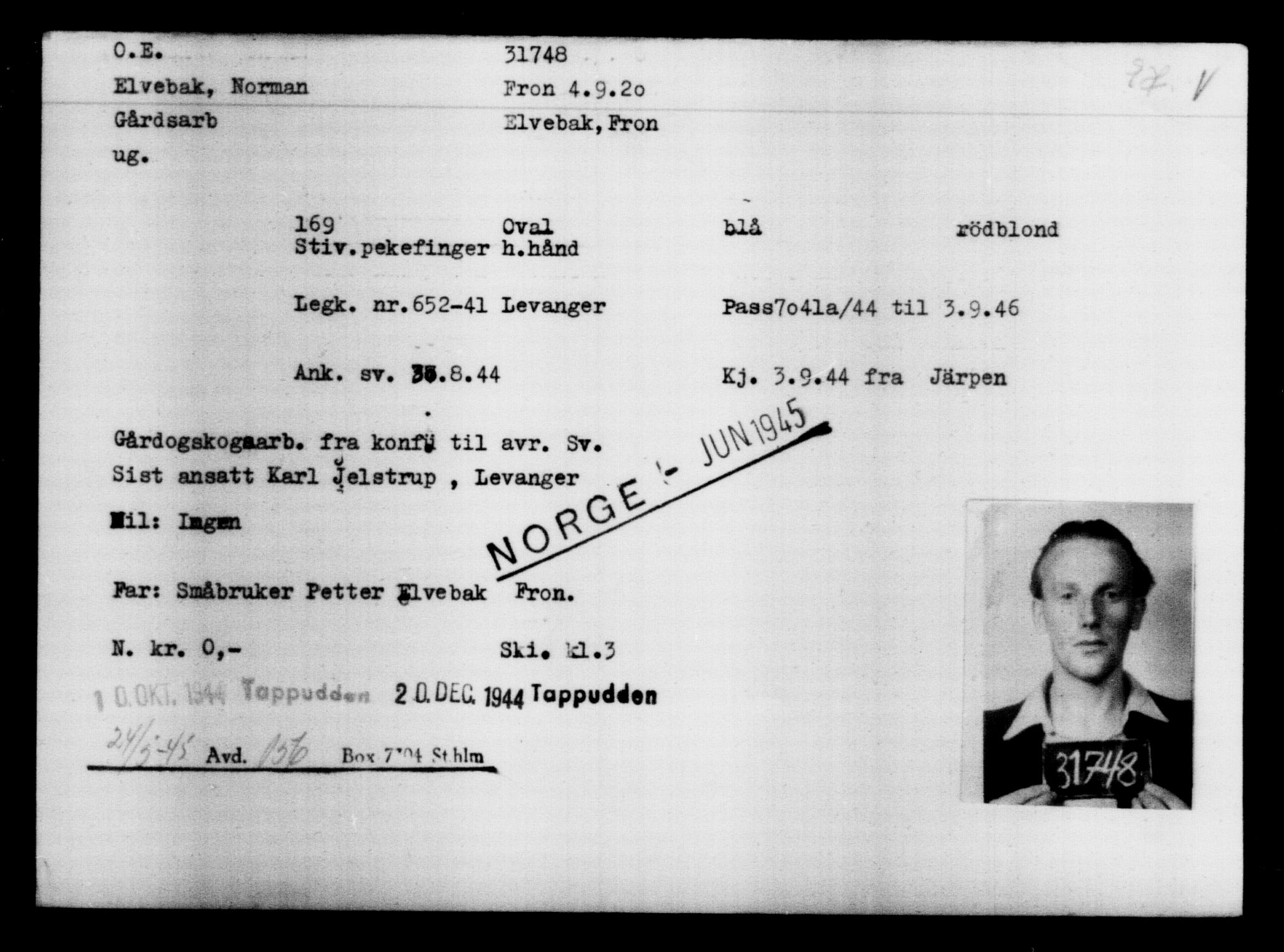 Utenriksstasjonene, Legasjonen i Stockholm, Flyktningkontoret, AV/RA-S-6753/V/Va/L0013: Kjesäterkartoteket, flyktninger med registreringsnr. 31500-34731, 1940-1945, p. 270