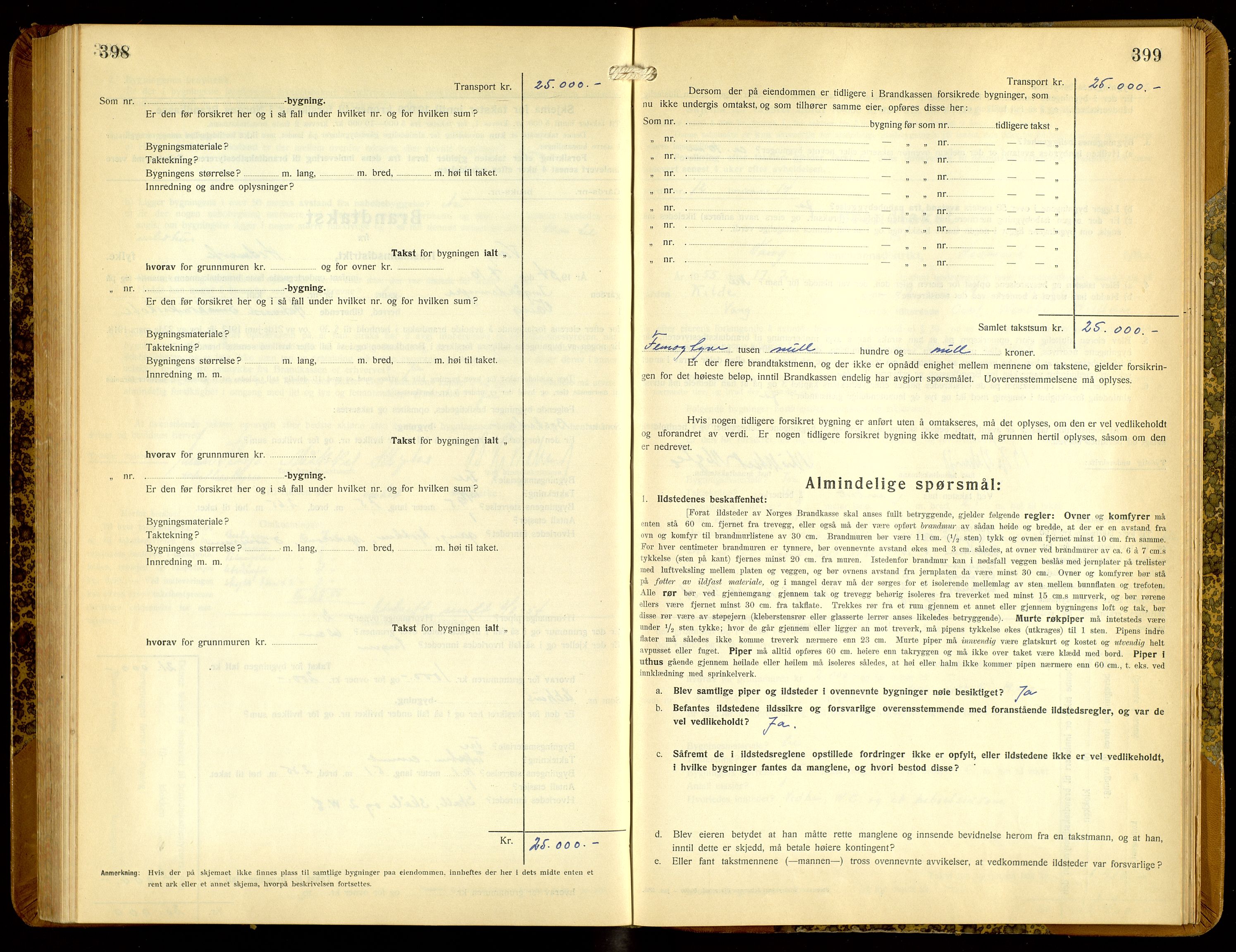 Norges Brannkasse, Vang, Hedmark, SAH/NBRANV-005/F/L0010: Branntakstprotokoll, 1934-1955, p. 398-399