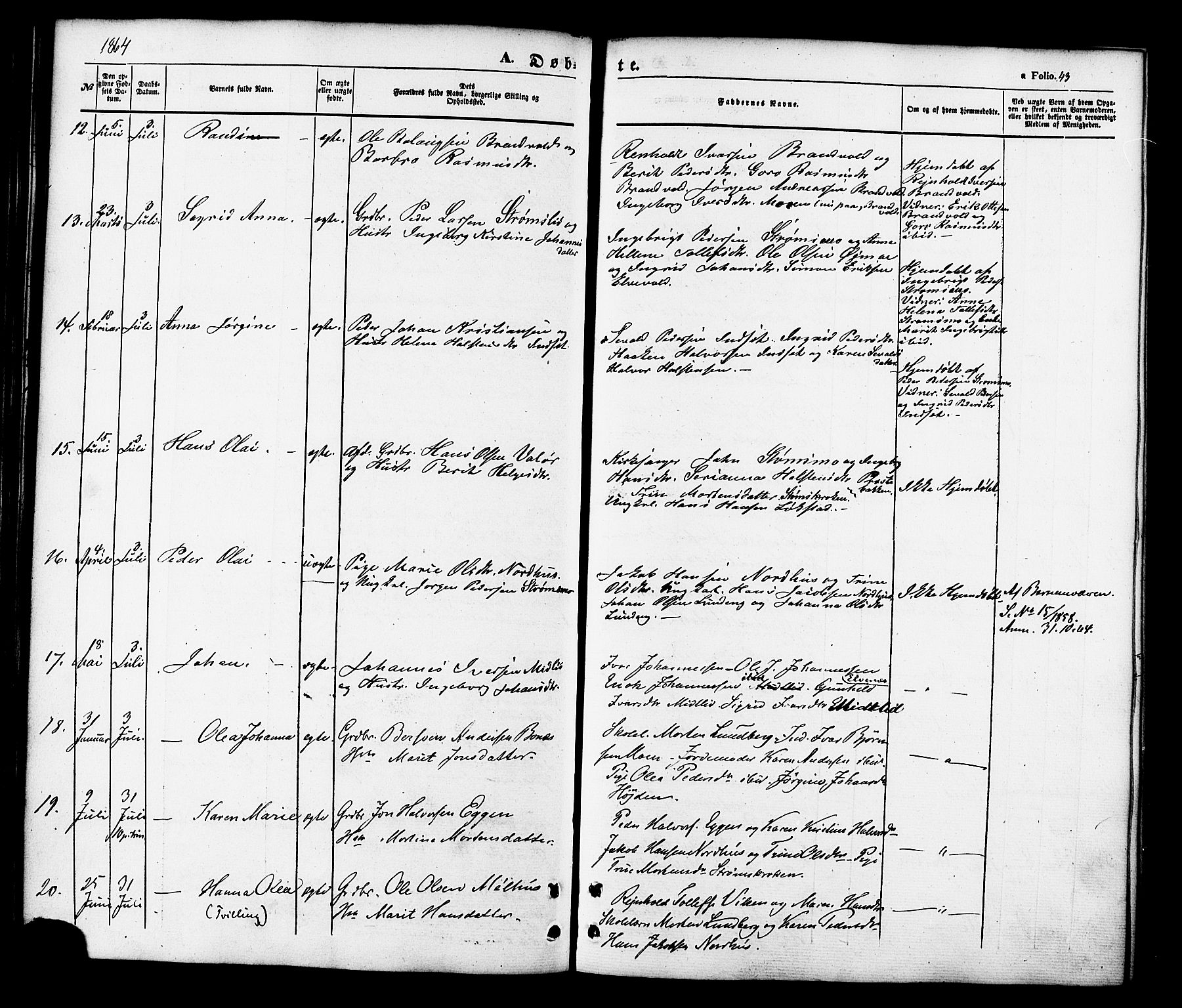 Målselv sokneprestembete, SATØ/S-1311/G/Ga/Gaa/L0008kirke: Parish register (official) no. 8, 1851-1877, p. 43