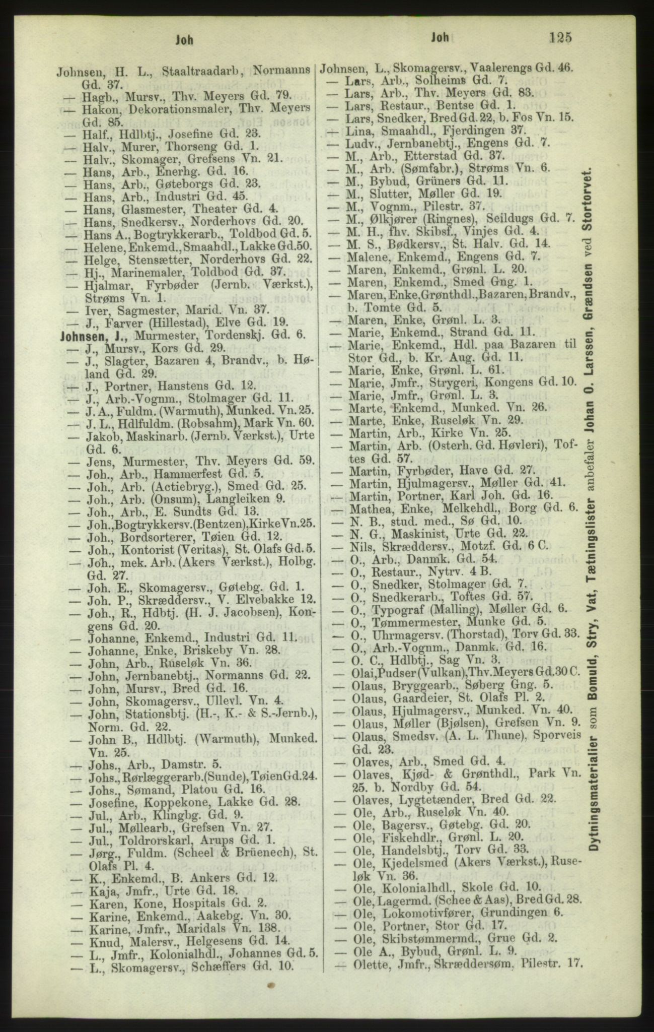 Kristiania/Oslo adressebok, PUBL/-, 1882, p. 125