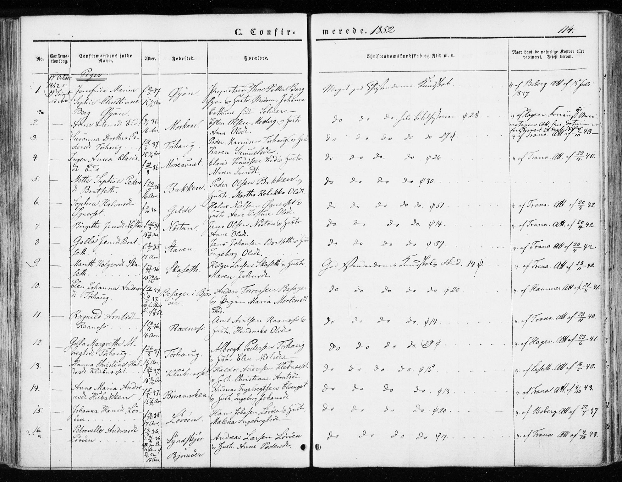 Ministerialprotokoller, klokkerbøker og fødselsregistre - Sør-Trøndelag, SAT/A-1456/655/L0677: Parish register (official) no. 655A06, 1847-1860, p. 114