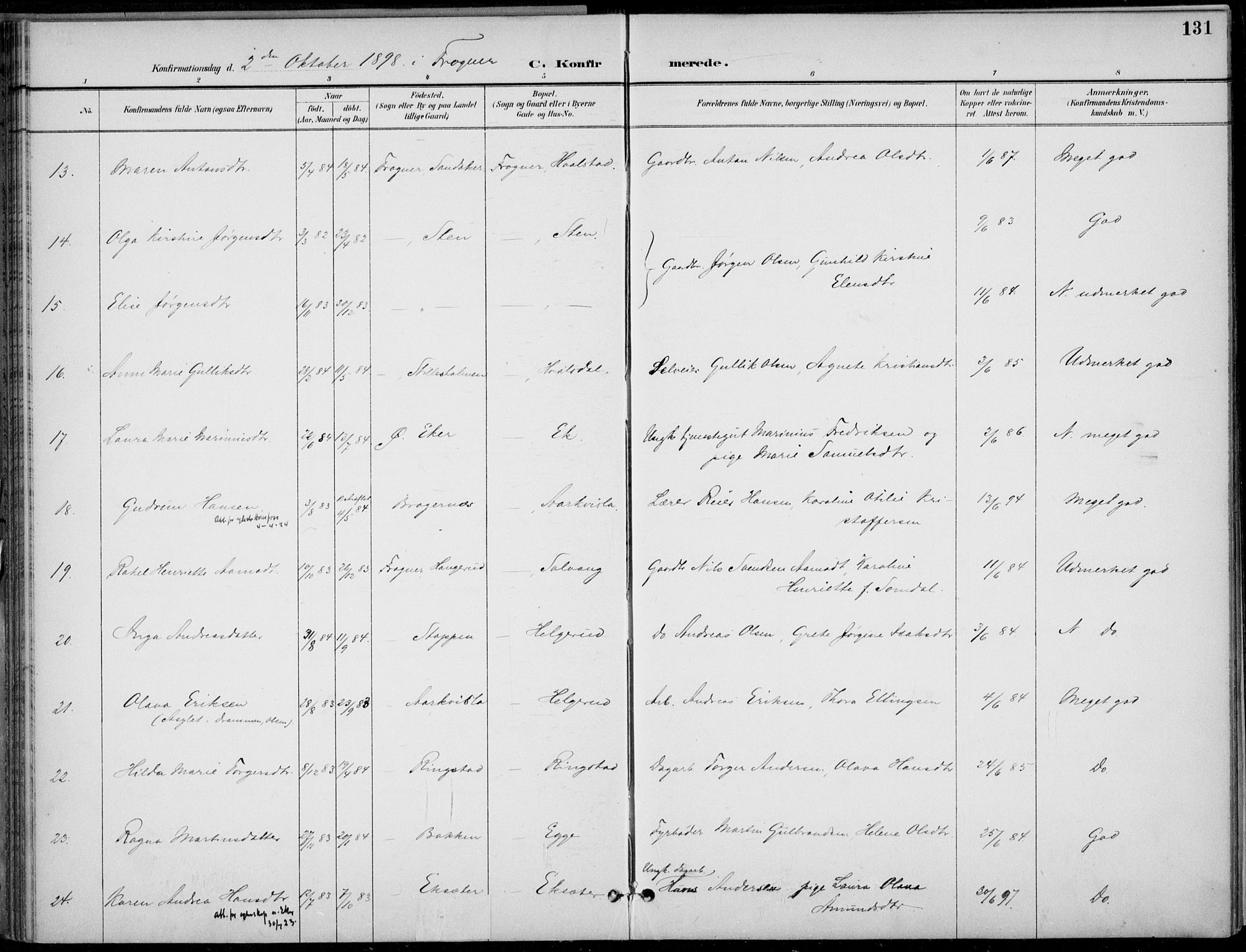 Lier kirkebøker, AV/SAKO-A-230/F/Fa/L0016: Parish register (official) no. I 16, 1895-1900, p. 131