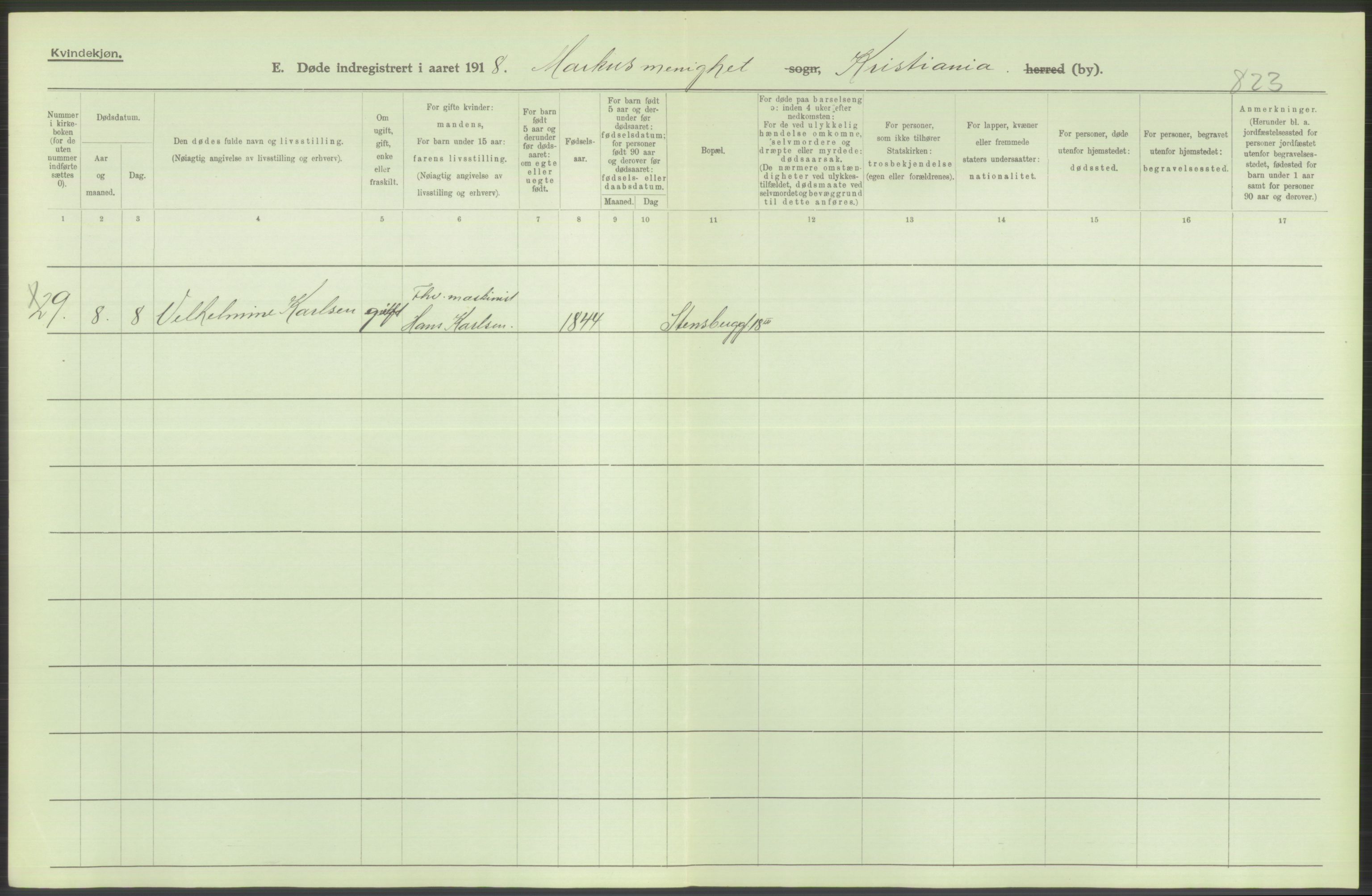 Statistisk sentralbyrå, Sosiodemografiske emner, Befolkning, AV/RA-S-2228/D/Df/Dfb/Dfbh/L0010: Kristiania: Døde, 1918, p. 394