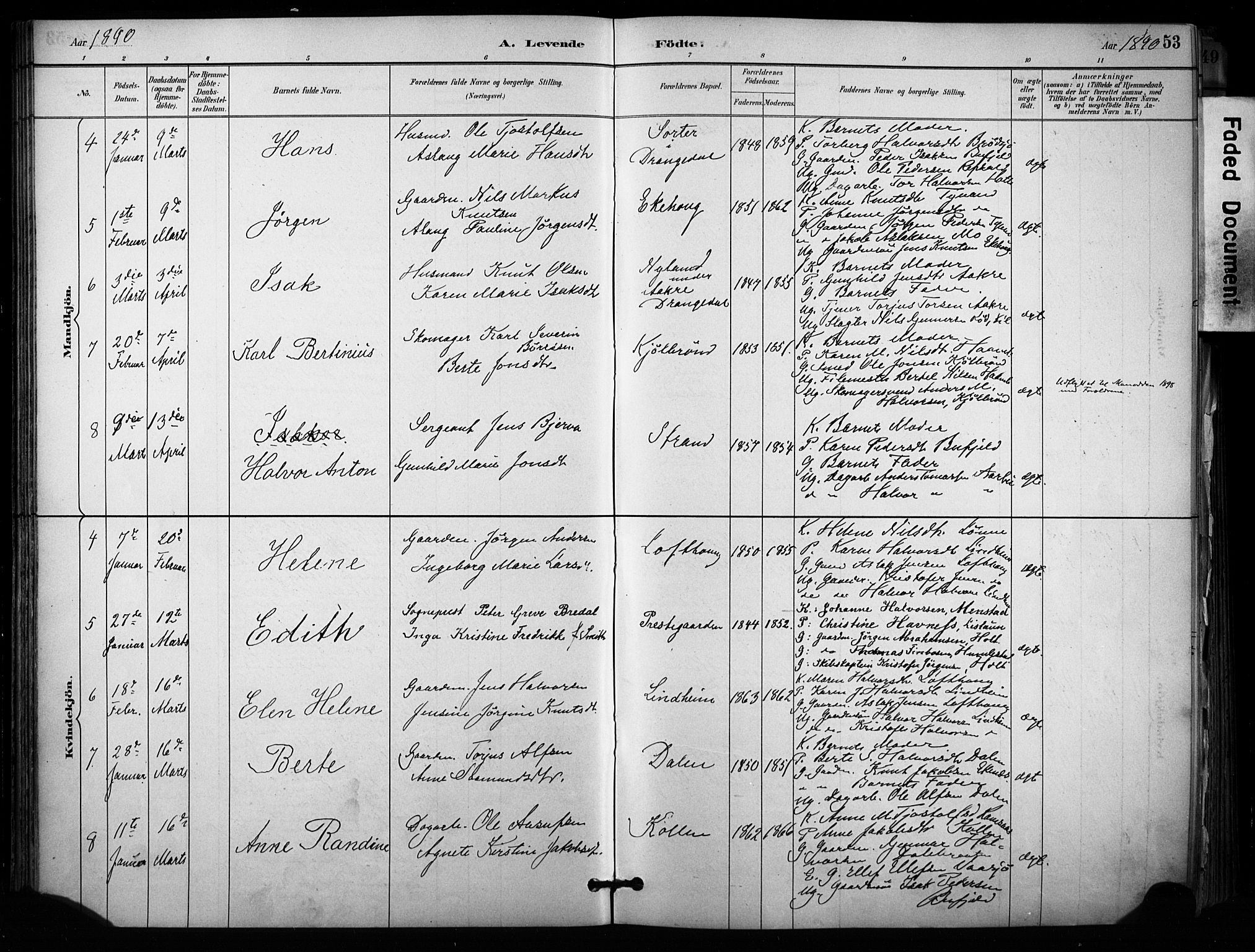 Sannidal kirkebøker, AV/SAKO-A-296/F/Fa/L0015: Parish register (official) no. 15, 1884-1899, p. 53