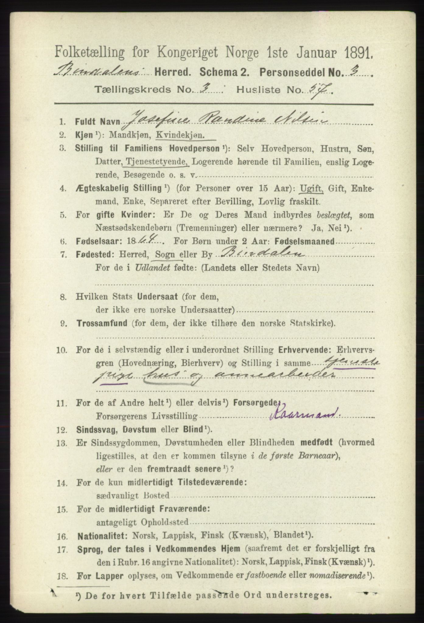 RA, 1891 census for 1811 Bindal, 1891, p. 986