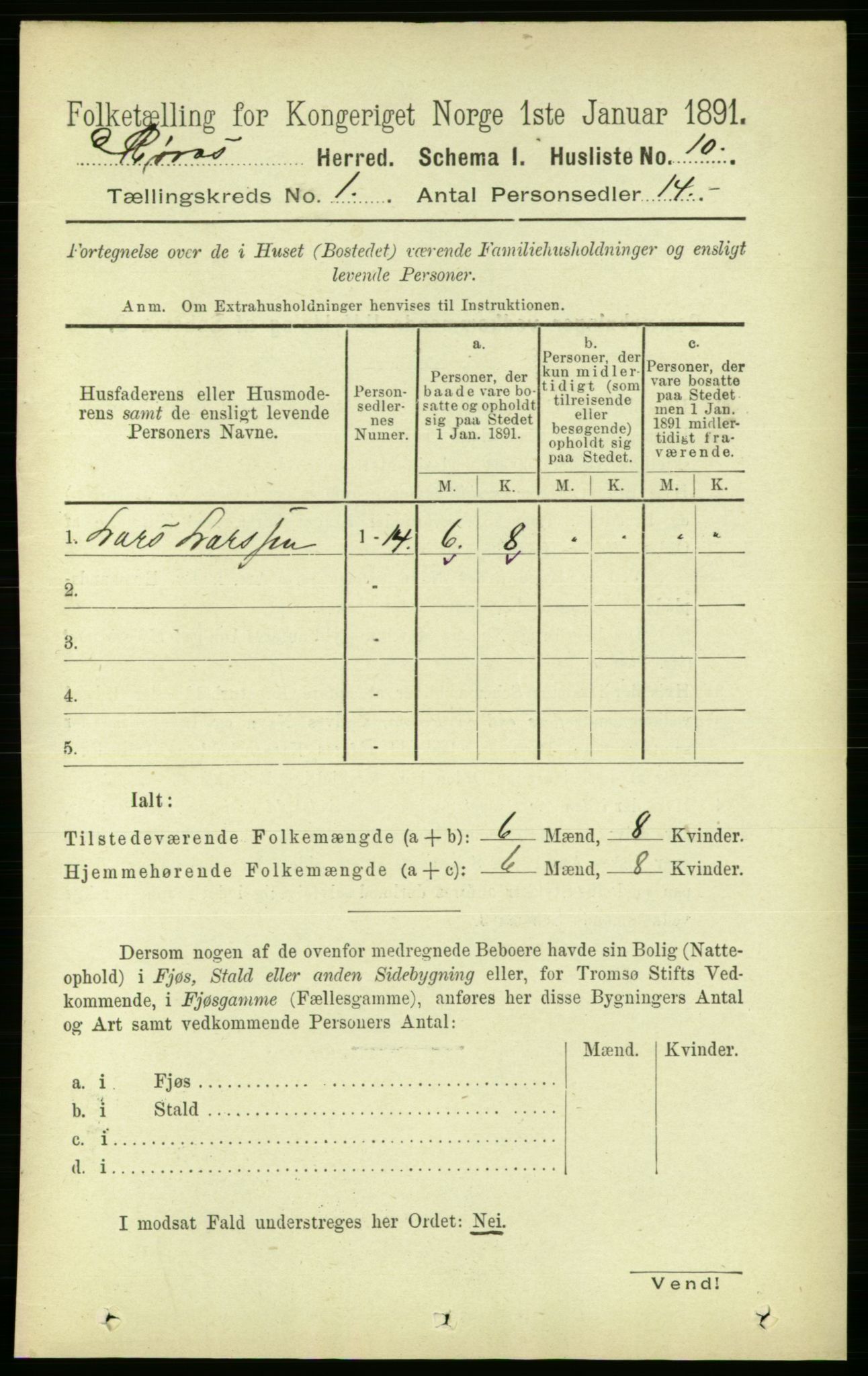 RA, 1891 census for 1640 Røros, 1891, p. 52