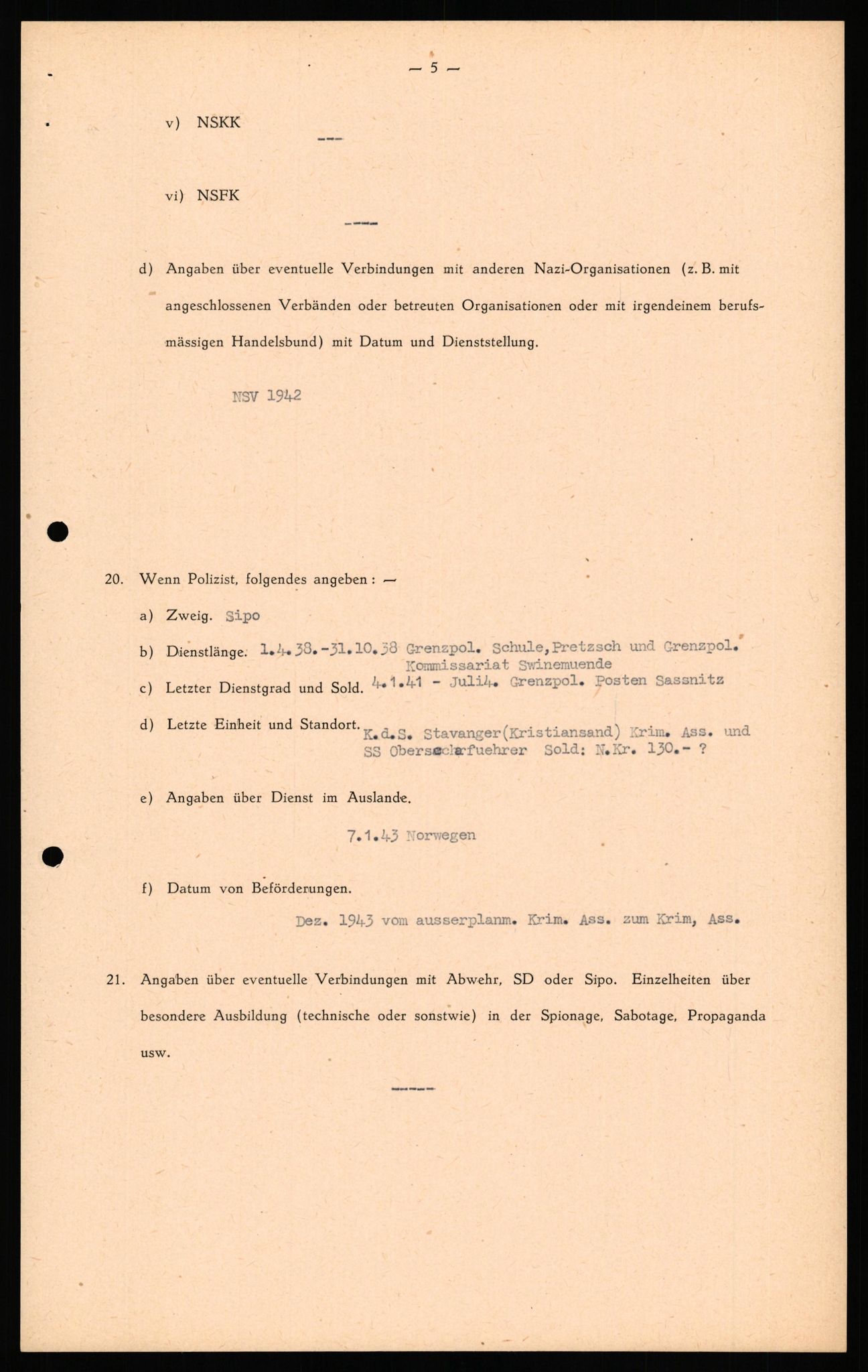 Forsvaret, Forsvarets overkommando II, RA/RAFA-3915/D/Db/L0038: CI Questionaires. Tyske okkupasjonsstyrker i Norge. Østerrikere., 1945-1946, p. 352
