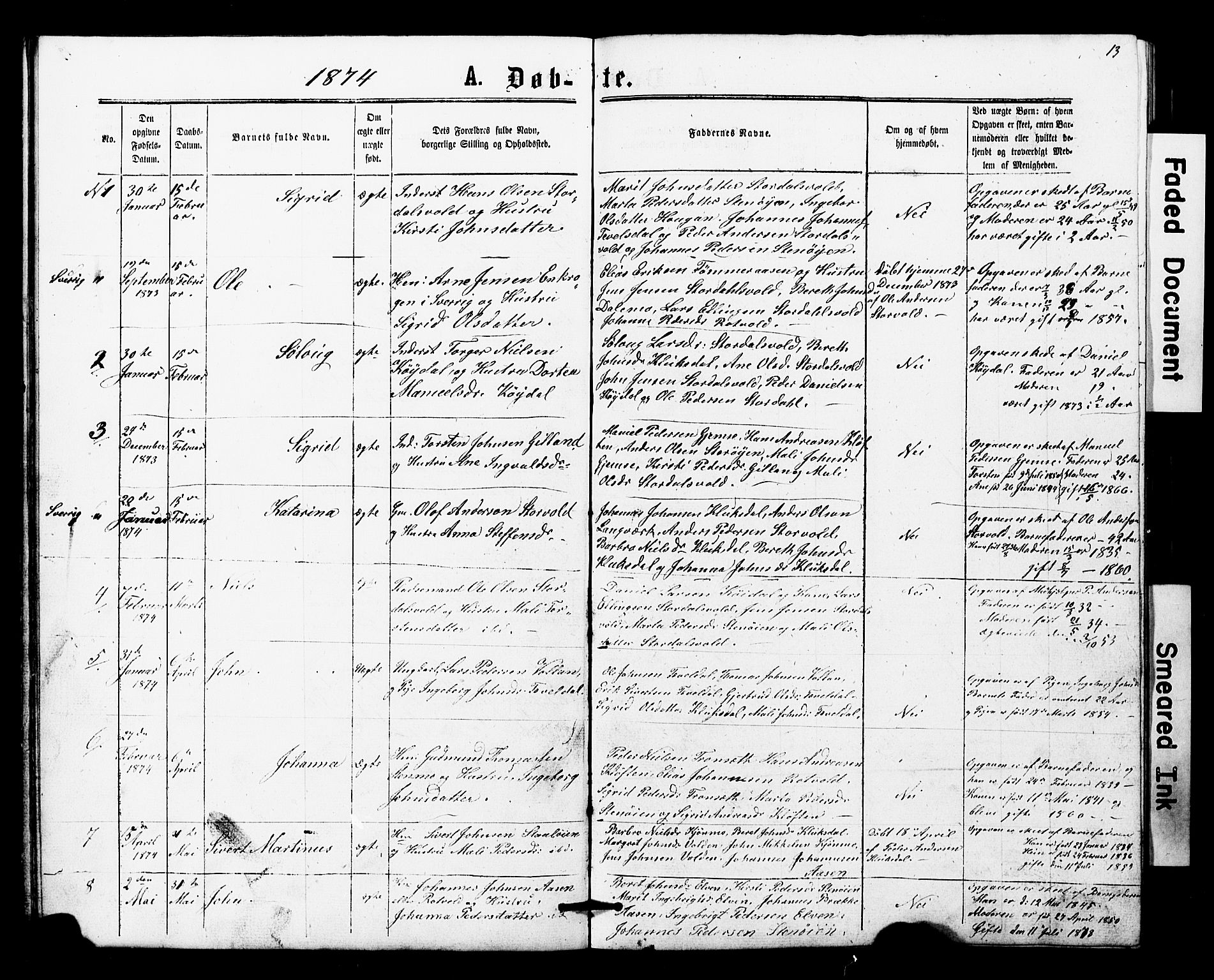 Ministerialprotokoller, klokkerbøker og fødselsregistre - Nord-Trøndelag, SAT/A-1458/707/L0052: Parish register (copy) no. 707C01, 1864-1897, p. 13
