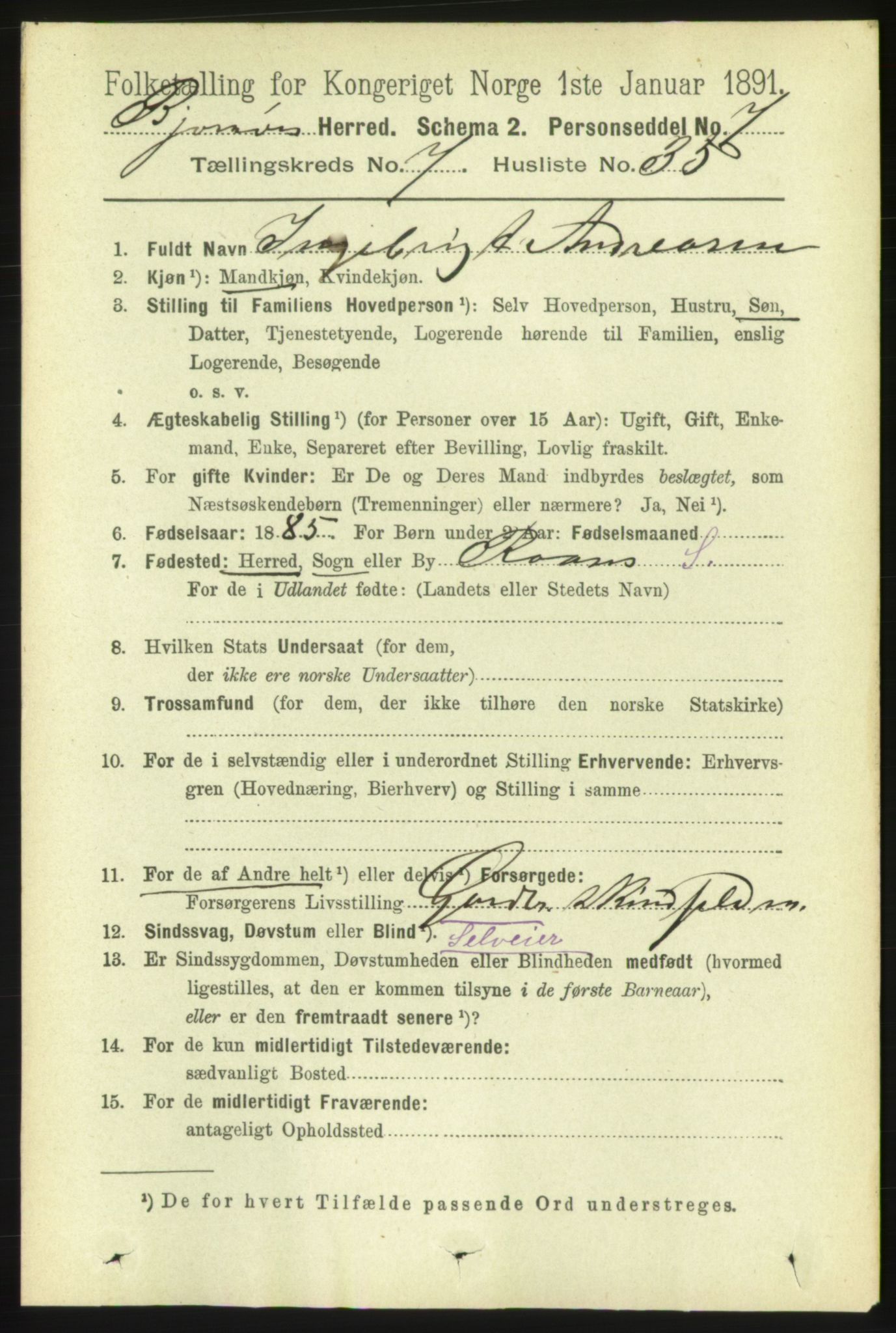 RA, 1891 census for 1632 Bjørnør, 1891, p. 3213