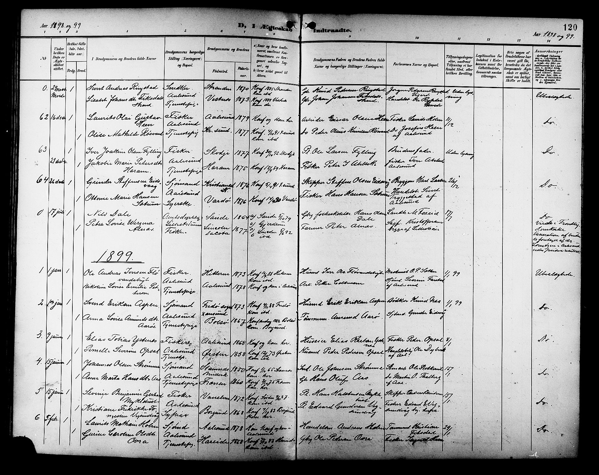 Ministerialprotokoller, klokkerbøker og fødselsregistre - Møre og Romsdal, AV/SAT-A-1454/529/L0469: Parish register (copy) no. 529C06, 1898-1906, p. 120