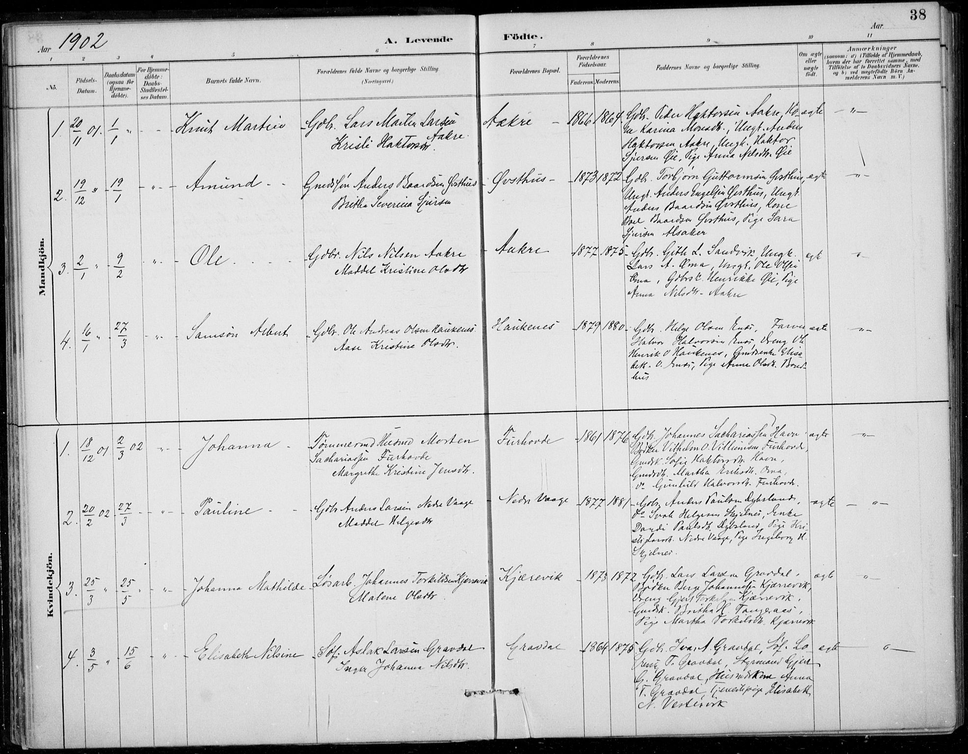 Strandebarm sokneprestembete, SAB/A-78401/H/Haa: Parish register (official) no. D  1, 1886-1912, p. 38
