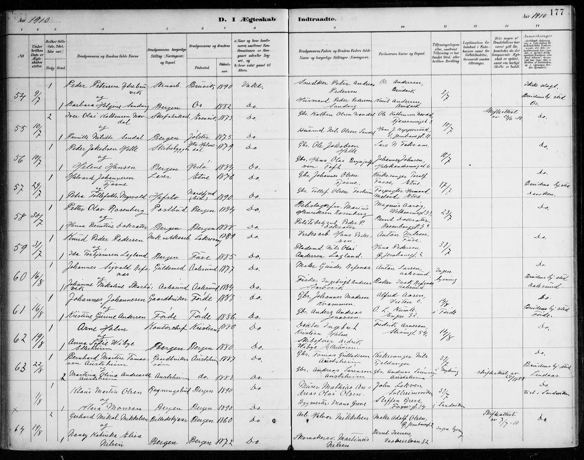 Johanneskirken sokneprestembete, AV/SAB-A-76001/H/Haa/L0012: Parish register (official) no. D 1, 1885-1912, p. 177