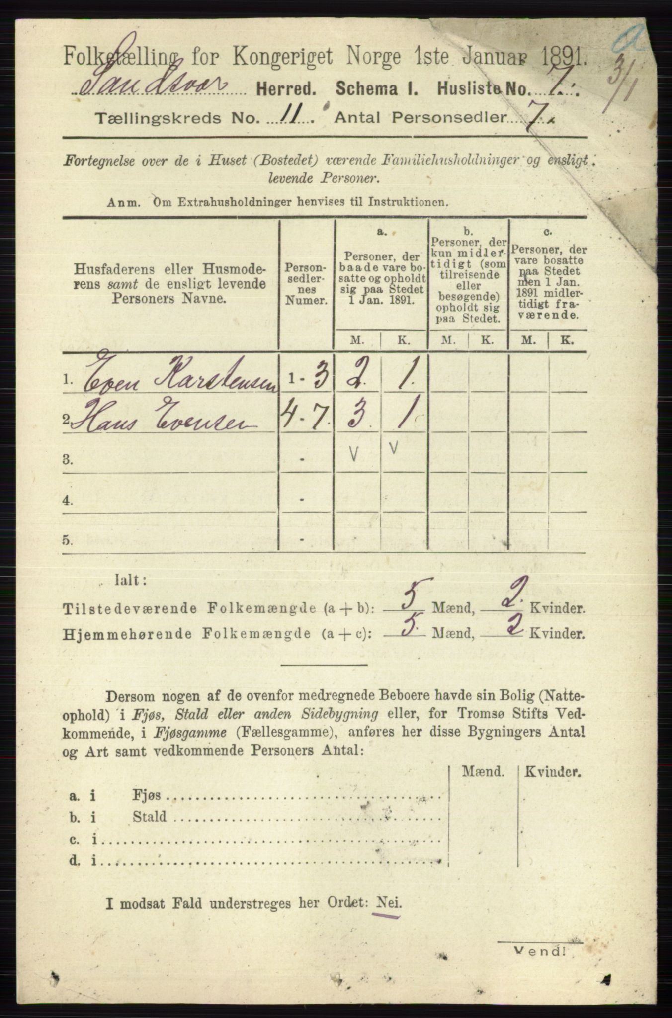 RA, 1891 census for 0629 Sandsvær, 1891, p. 5481