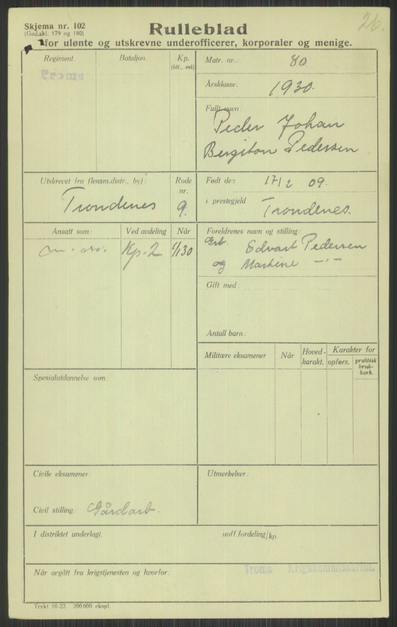 Forsvaret, Troms infanteriregiment nr. 16, AV/RA-RAFA-3146/P/Pa/L0014: Rulleblad for regimentets menige mannskaper, årsklasse 1930, 1930, p. 869