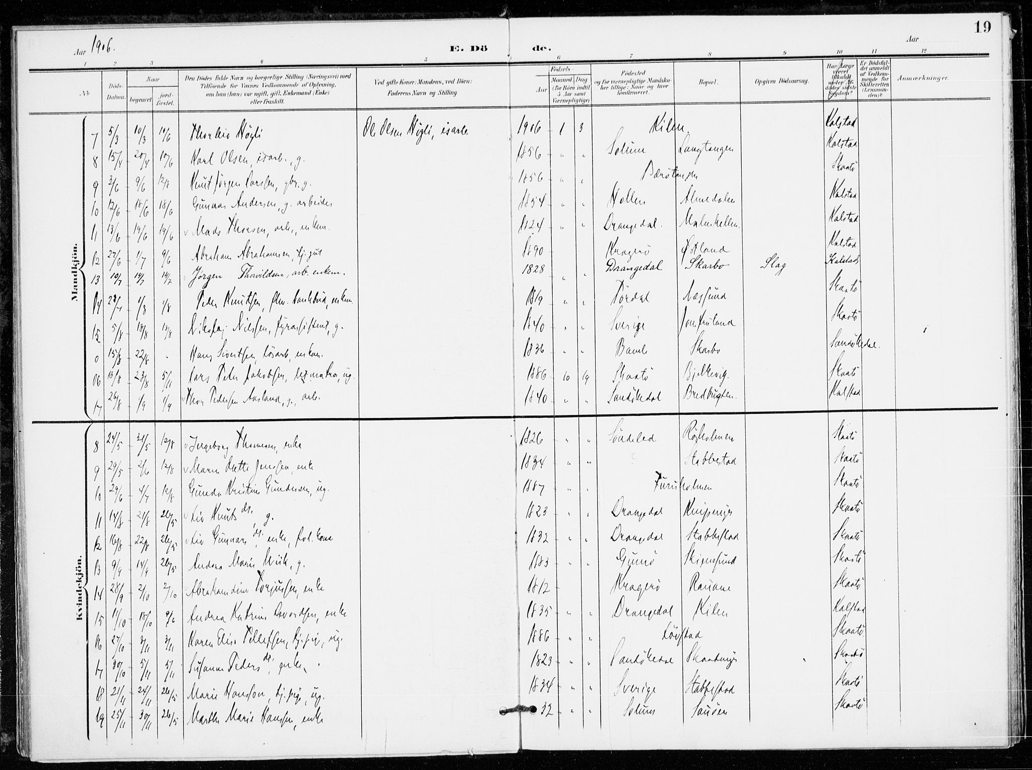 Skåtøy kirkebøker, AV/SAKO-A-304/F/Fa/L0005: Parish register (official) no. I 5, 1901-1923, p. 19