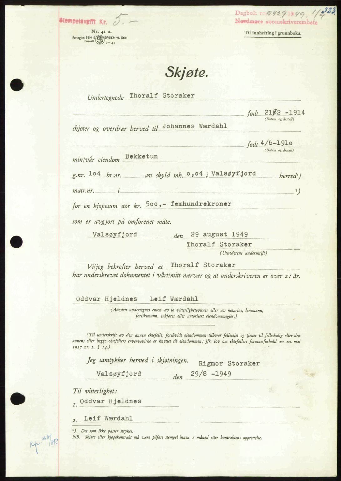 Nordmøre sorenskriveri, AV/SAT-A-4132/1/2/2Ca: Mortgage book no. A112, 1949-1949, Diary no: : 2429/1949