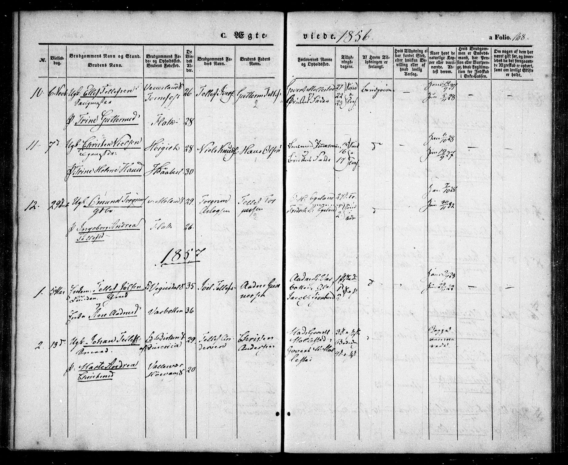 Birkenes sokneprestkontor, AV/SAK-1111-0004/F/Fa/L0003: Parish register (official) no. A 3, 1850-1866, p. 168