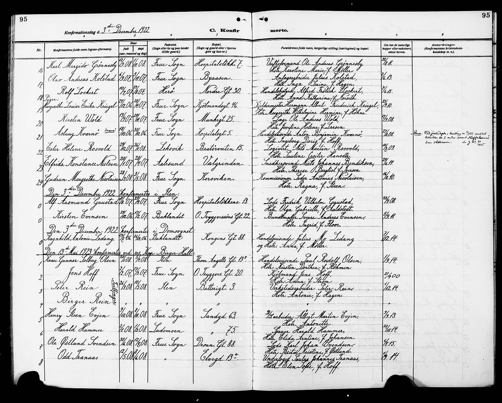 Ministerialprotokoller, klokkerbøker og fødselsregistre - Sør-Trøndelag, SAT/A-1456/602/L0147: Parish register (copy) no. 602C15, 1911-1924, p. 95