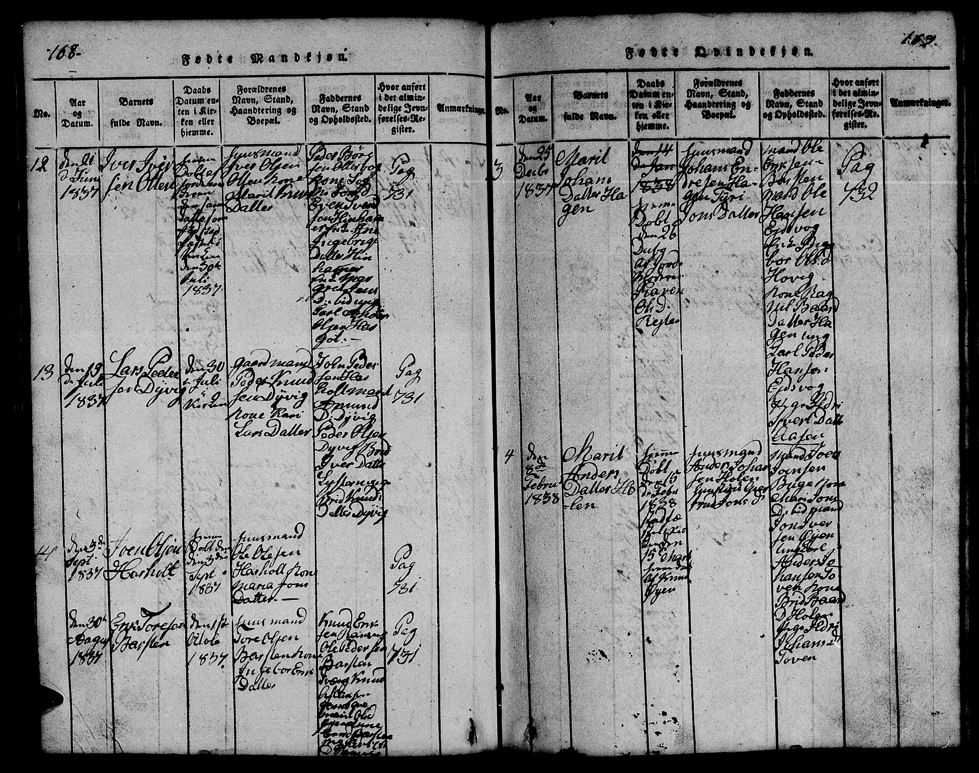 Ministerialprotokoller, klokkerbøker og fødselsregistre - Møre og Romsdal, SAT/A-1454/551/L0629: Parish register (copy) no. 551C01, 1818-1839, p. 168-169