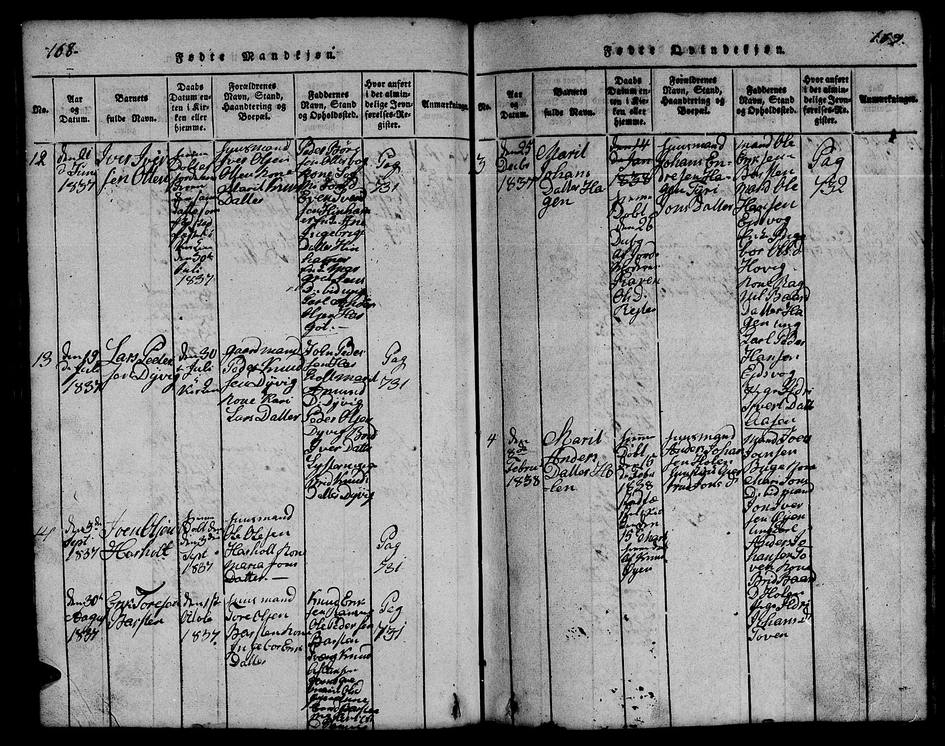 Ministerialprotokoller, klokkerbøker og fødselsregistre - Møre og Romsdal, AV/SAT-A-1454/551/L0629: Parish register (copy) no. 551C01, 1818-1839, p. 168-169