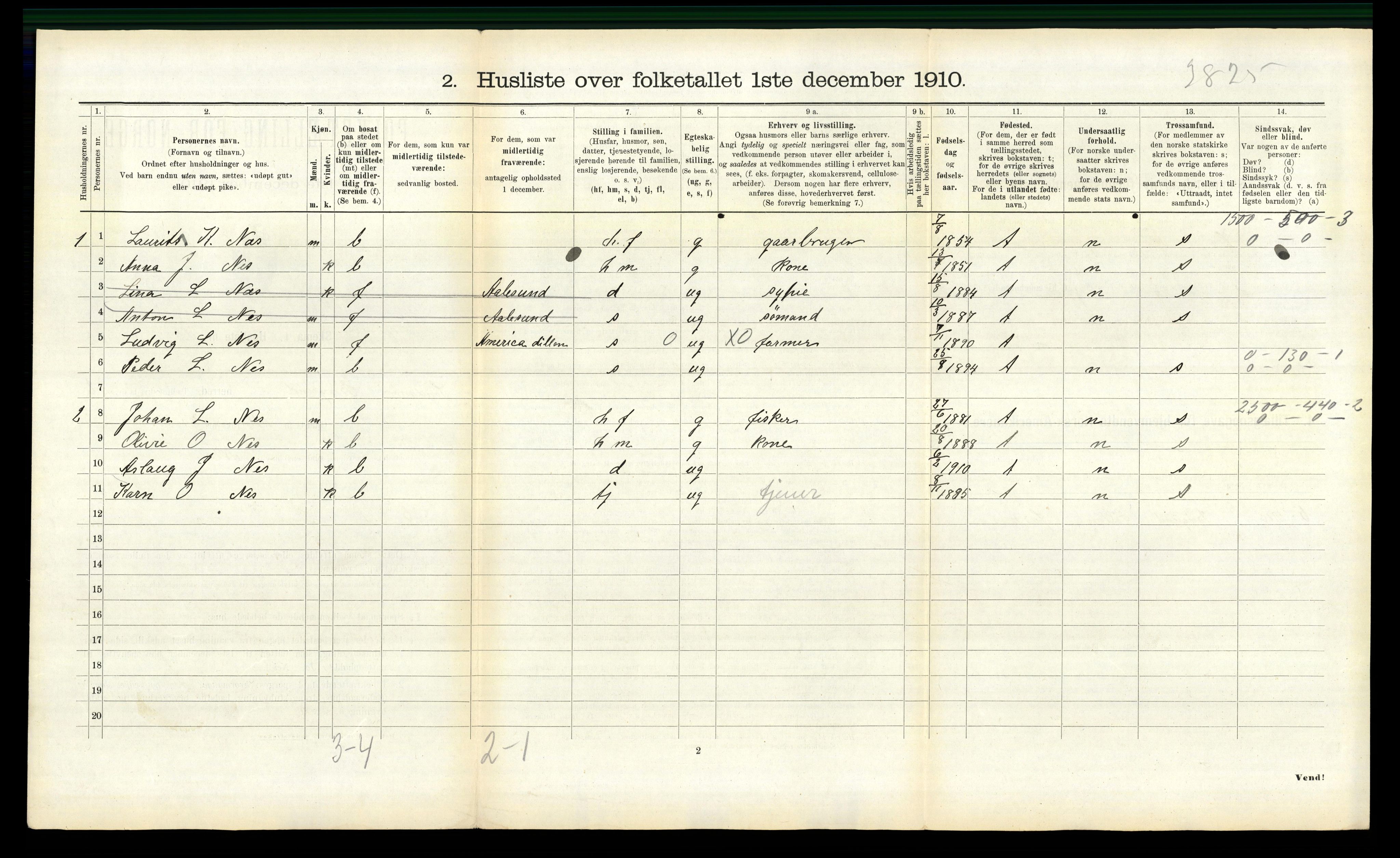 RA, 1910 census for Borgund, 1910, p. 1748