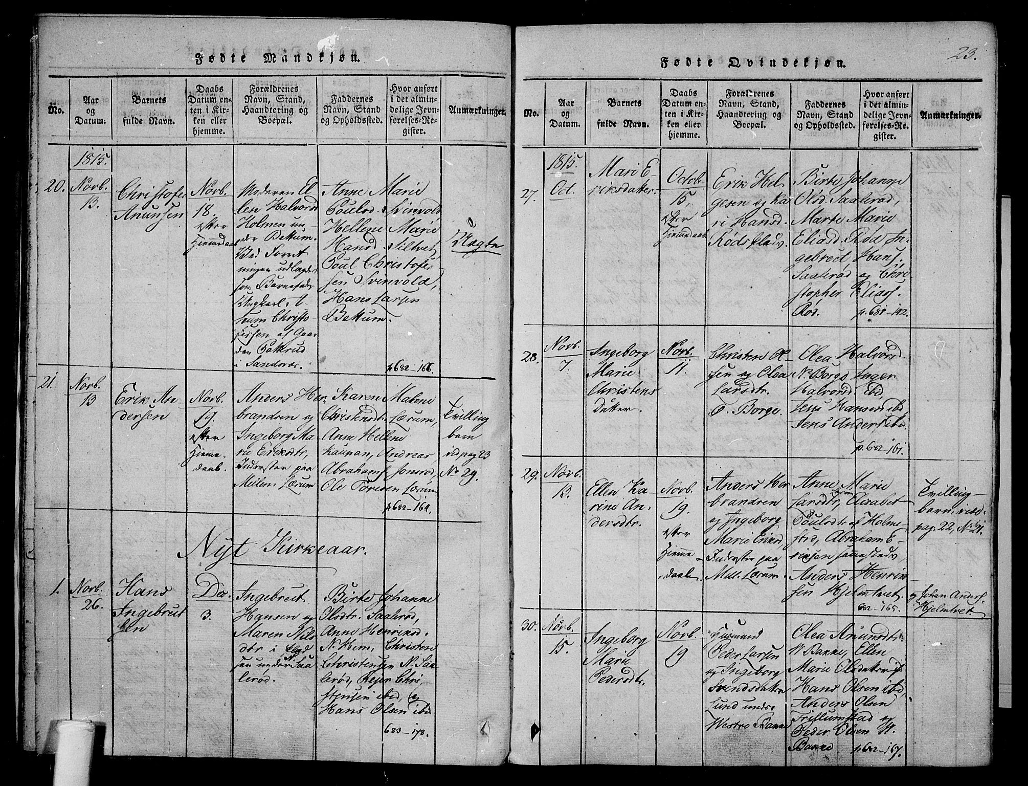 Våle kirkebøker, SAKO/A-334/F/Fa/L0007: Parish register (official) no. I 7, 1814-1824, p. 22-23