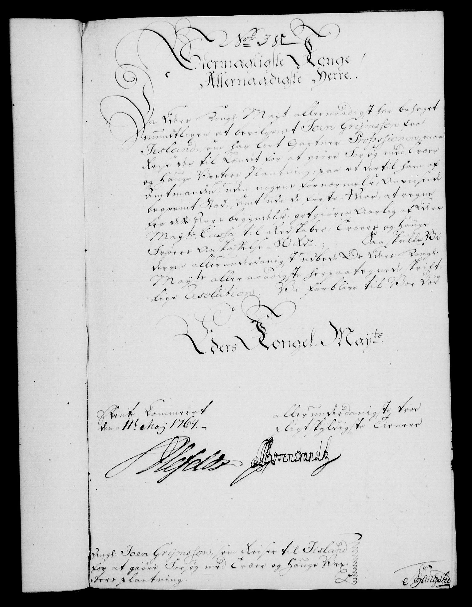 Rentekammeret, Kammerkanselliet, AV/RA-EA-3111/G/Gf/Gfa/L0046: Norsk relasjons- og resolusjonsprotokoll (merket RK 52.46), 1764, p. 166