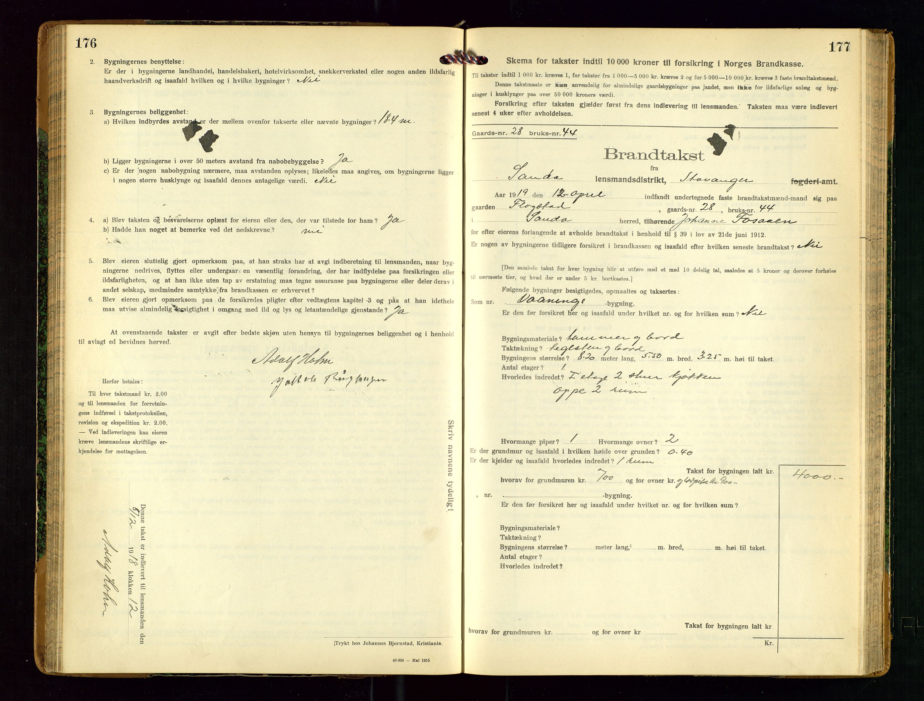 Sauda lensmannskontor, SAST/A-100177/Gob/L0002: Branntakstprotokoll - skjematakst, 1916-1928, p. 176-177