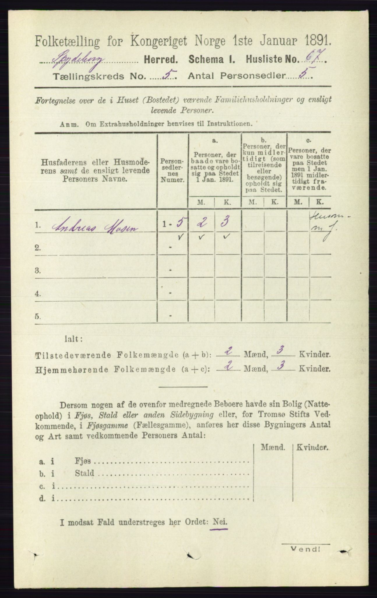 RA, 1891 census for 0123 Spydeberg, 1891, p. 2343