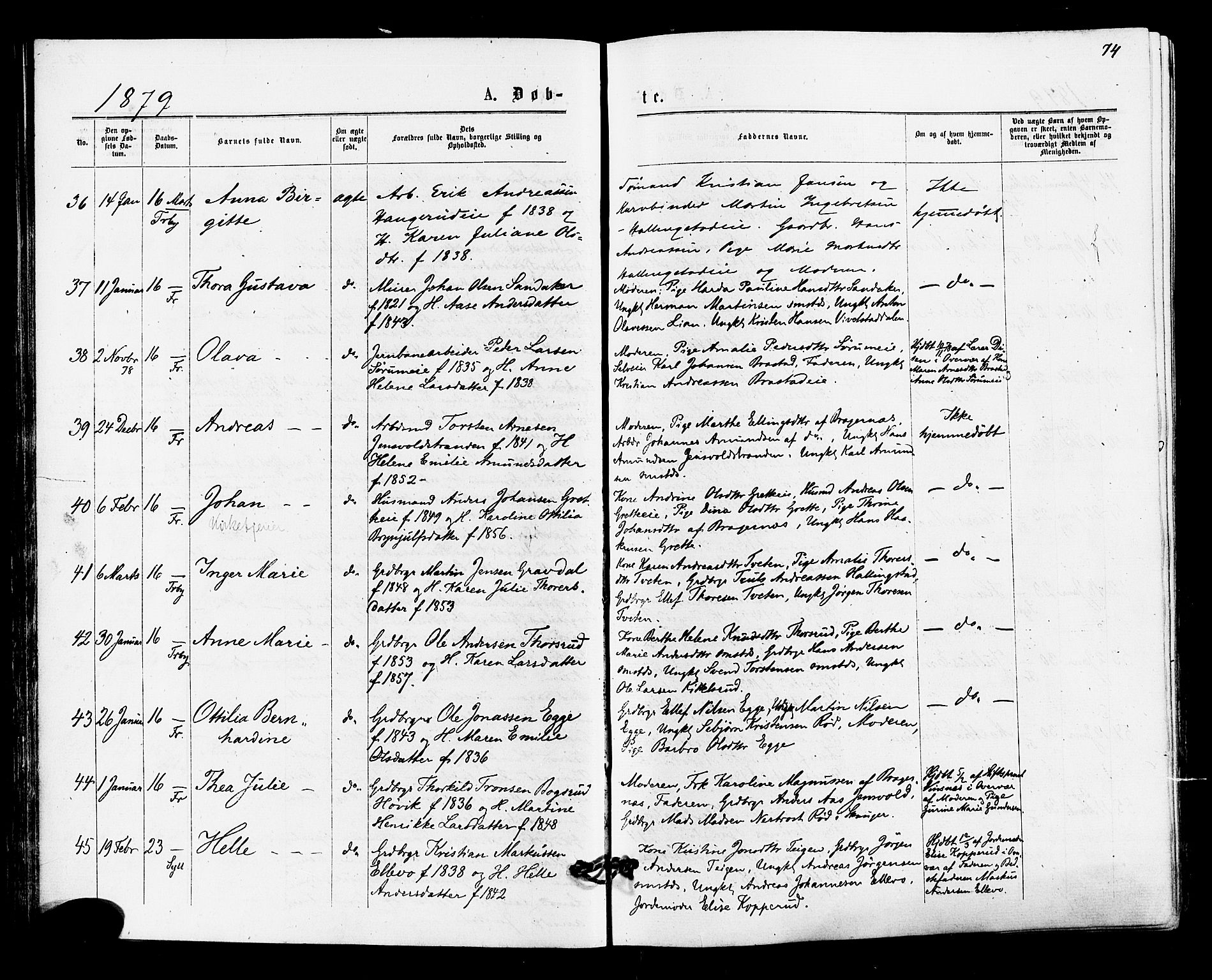 Lier kirkebøker, SAKO/A-230/F/Fa/L0014: Parish register (official) no. I 14, 1875-1882, p. 74