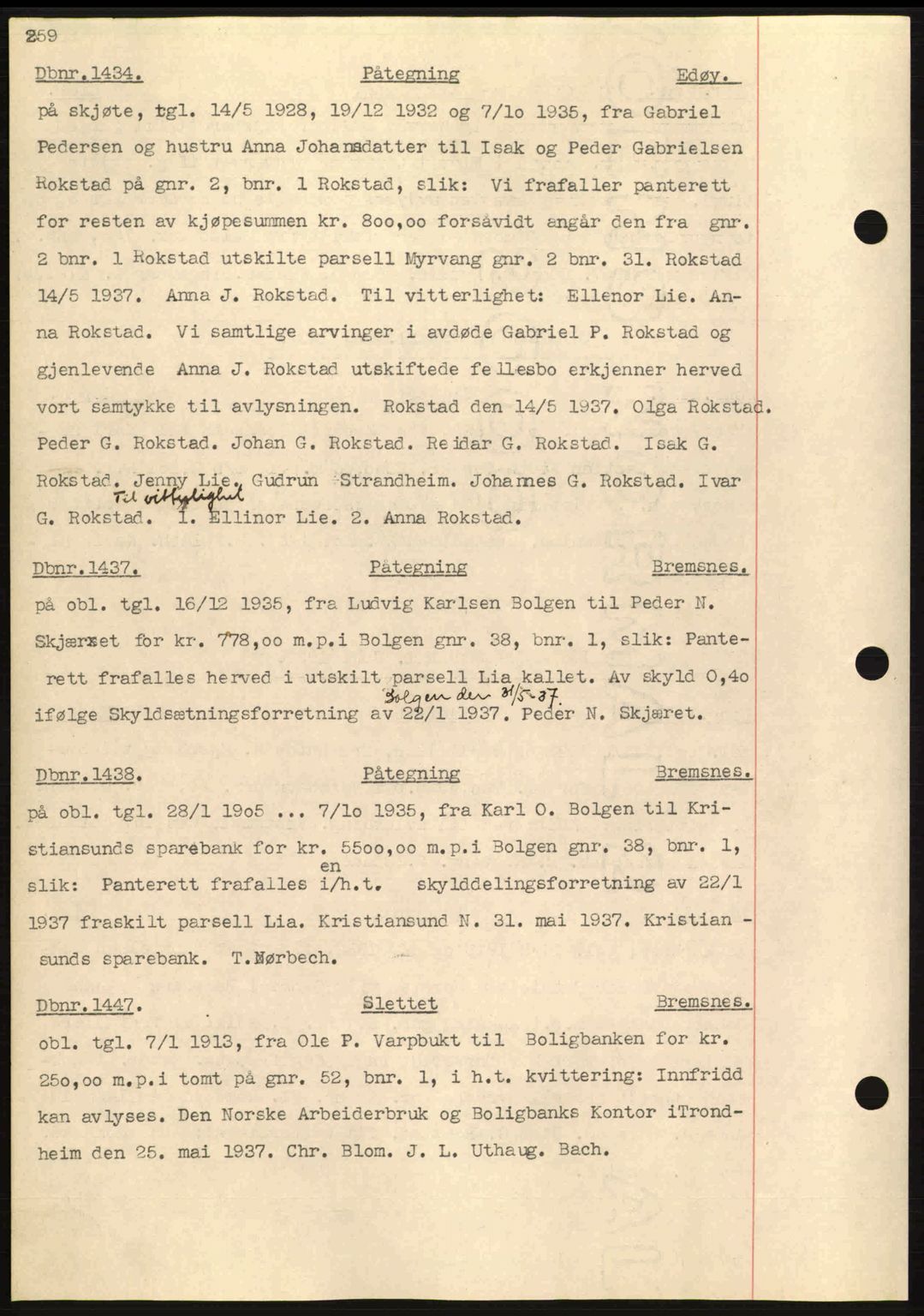 Nordmøre sorenskriveri, AV/SAT-A-4132/1/2/2Ca: Mortgage book no. C80, 1936-1939, Diary no: : 1434/1937