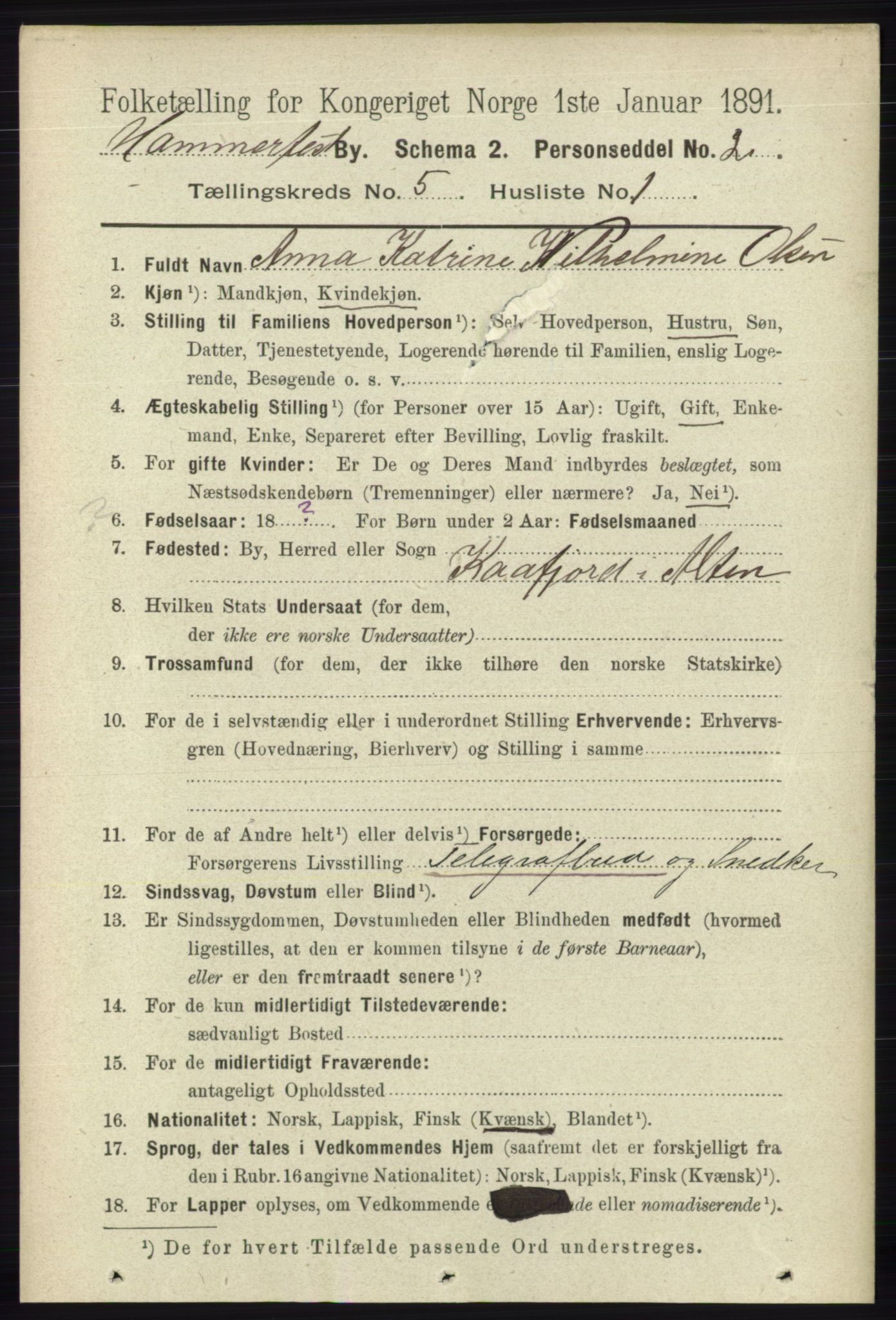 RA, 1891 census for 2001 Hammerfest, 1891, p. 1360