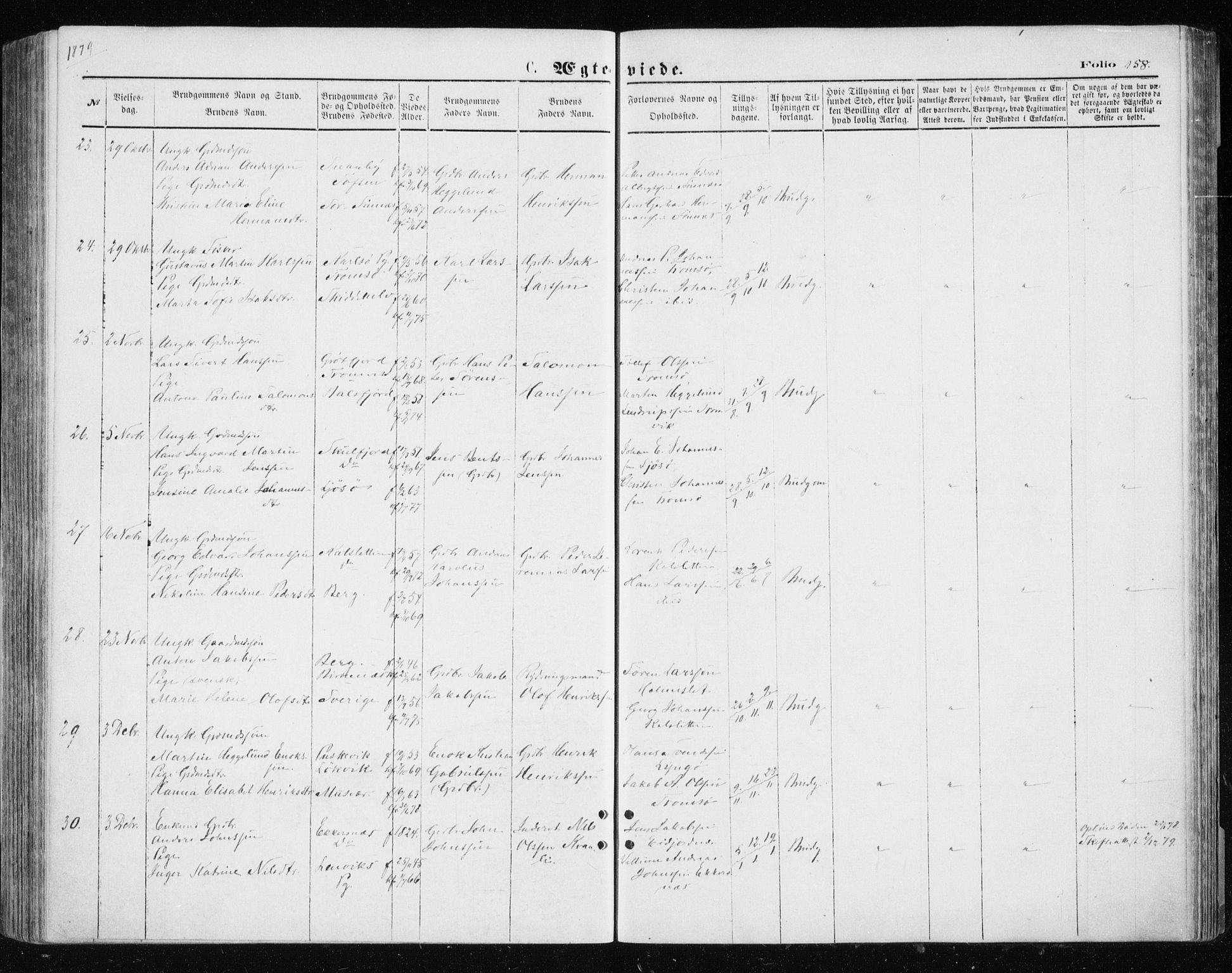 Tromsøysund sokneprestkontor, SATØ/S-1304/G/Ga/L0003kirke: Parish register (official) no. 3, 1875-1880, p. 158