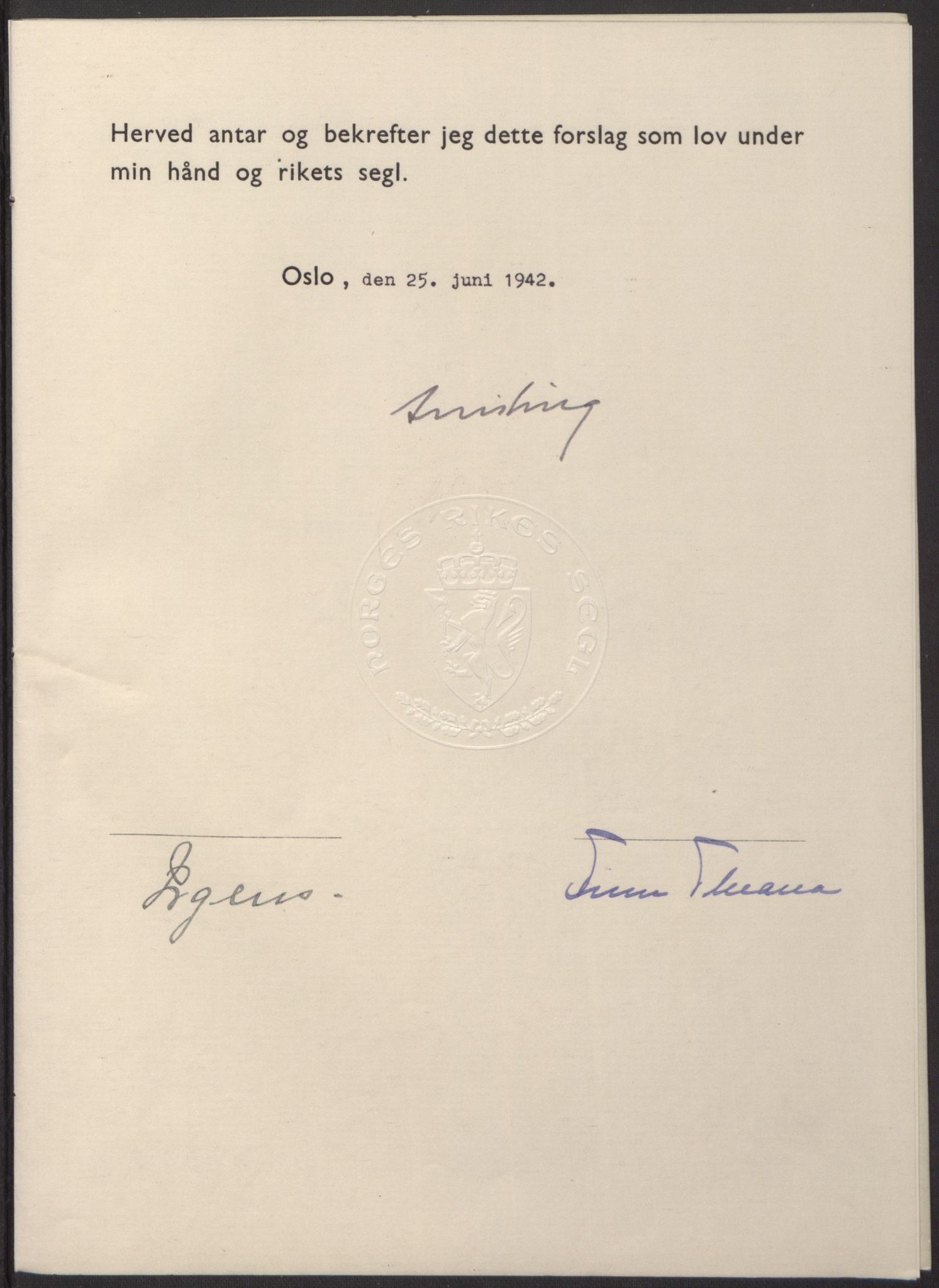 NS-administrasjonen 1940-1945 (Statsrådsekretariatet, de kommisariske statsråder mm), RA/S-4279/D/Db/L0098: Lover II, 1942, p. 176