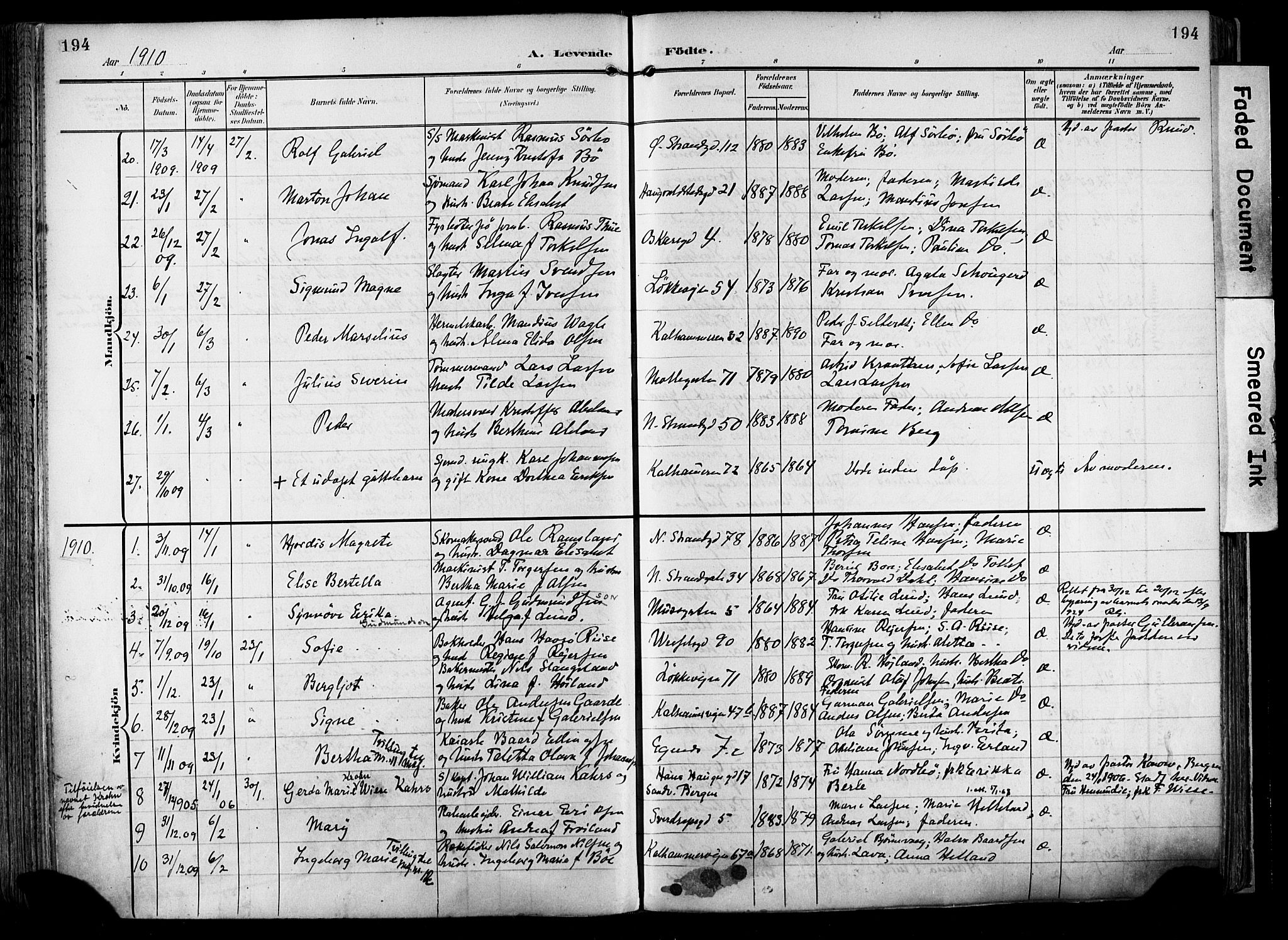 Domkirken sokneprestkontor, SAST/A-101812/001/30/30BA/L0033: Parish register (official) no. A 32, 1903-1915, p. 194