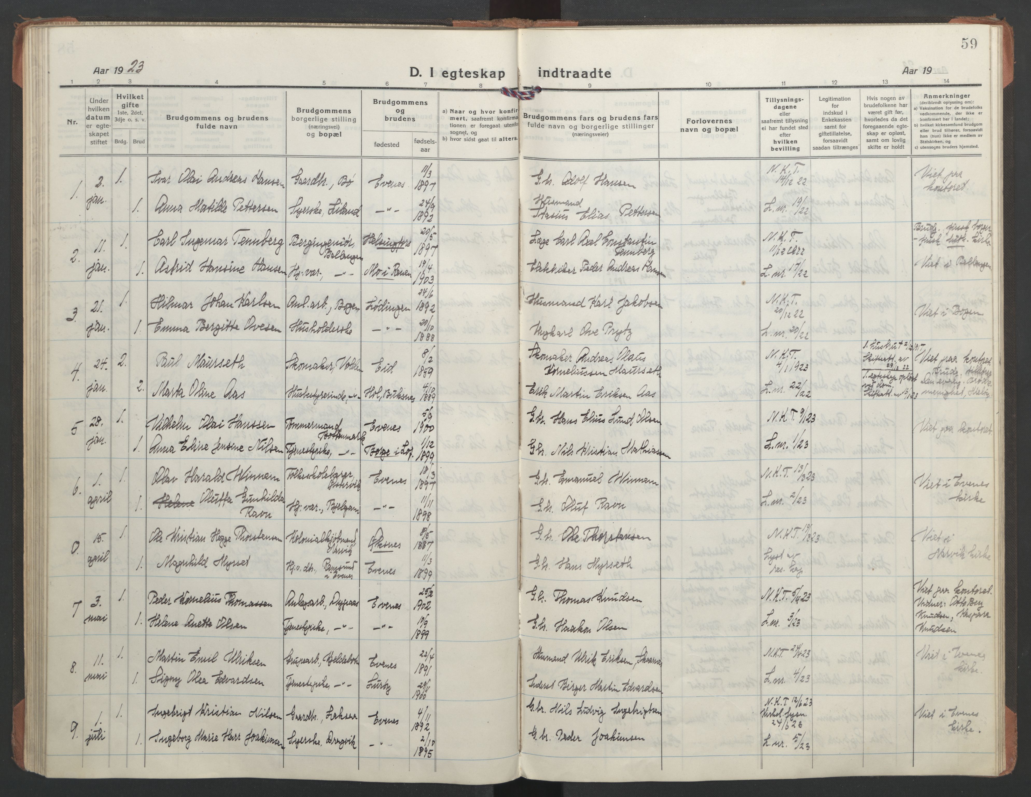 Ministerialprotokoller, klokkerbøker og fødselsregistre - Nordland, AV/SAT-A-1459/863/L0902: Parish register (official) no. 863A14, 1906-1937, p. 59