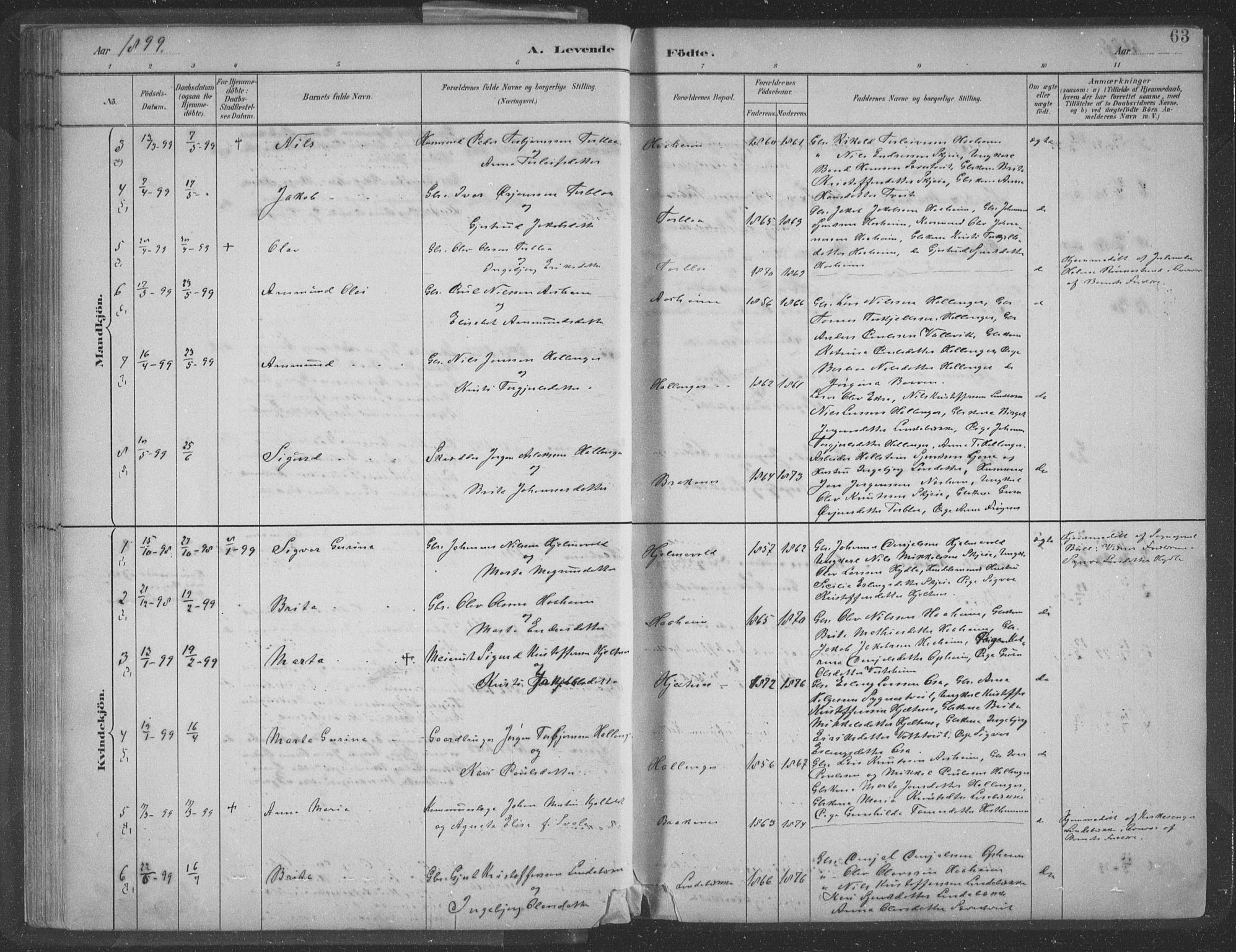 Ulvik sokneprestembete, AV/SAB-A-78801/H/Hab: Parish register (copy) no. A 3, 1883-1908, p. 63