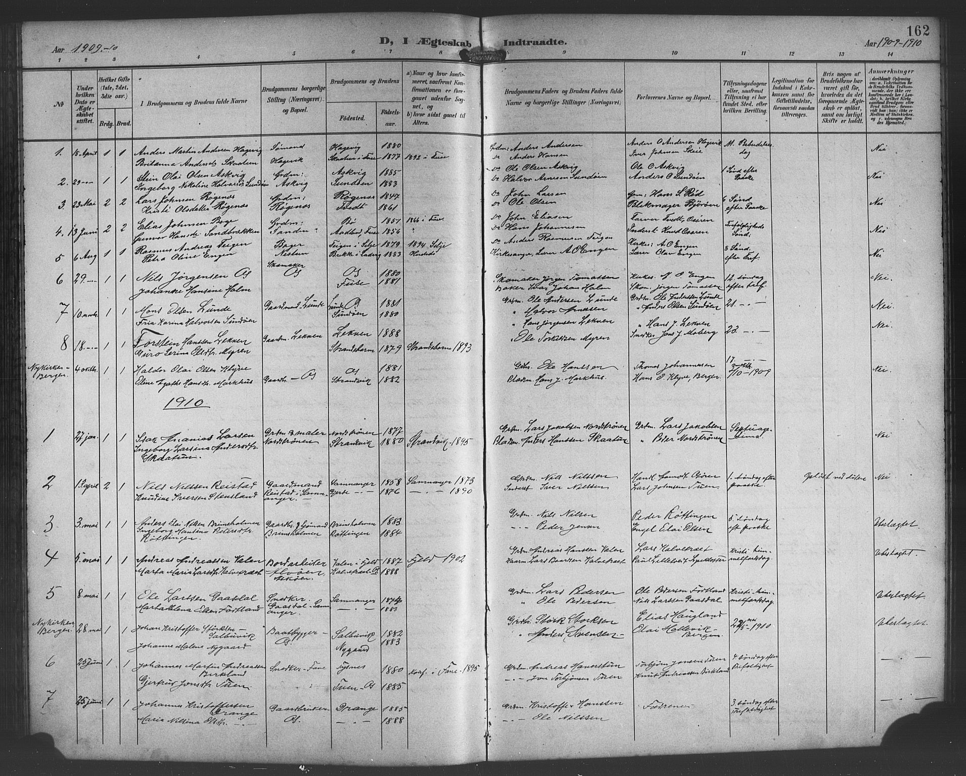 Os sokneprestembete, SAB/A-99929: Parish register (copy) no. A 3, 1897-1913, p. 162