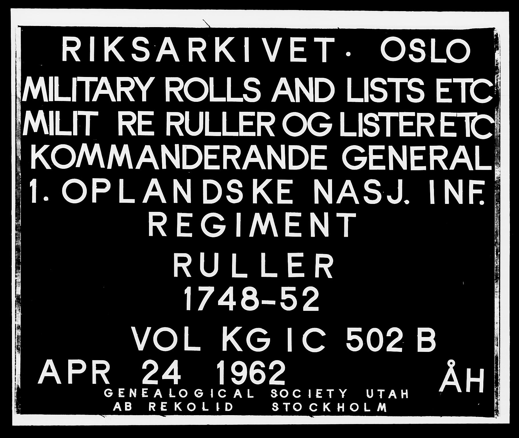 Kommanderende general (KG I) med Det norske krigsdirektorium, RA/EA-5419/E/Ea/L0502b: 1. Opplandske regiment, 1748-1752, p. 1