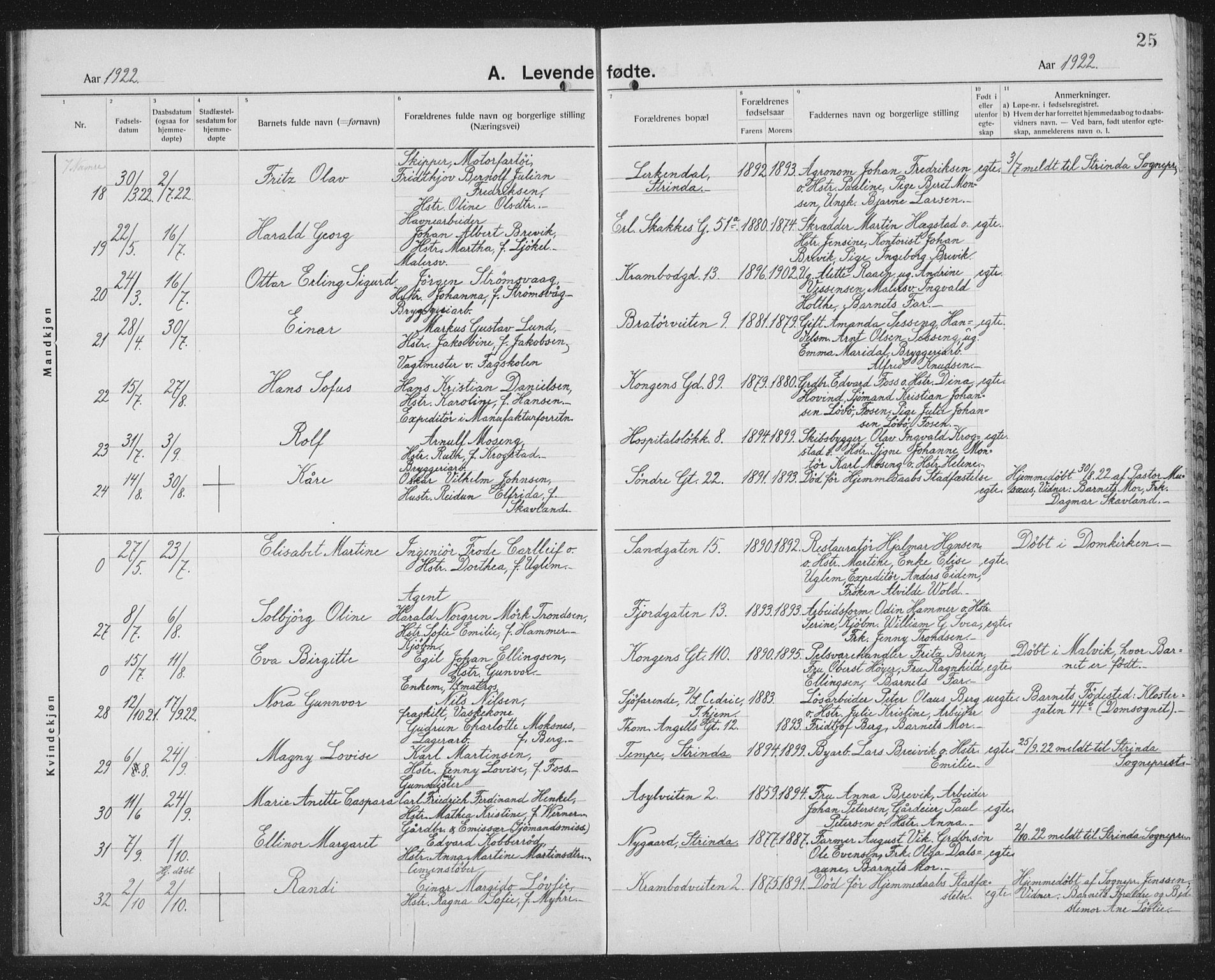 Ministerialprotokoller, klokkerbøker og fødselsregistre - Sør-Trøndelag, SAT/A-1456/602/L0148: Parish register (copy) no. 602C16, 1919-1939, p. 25