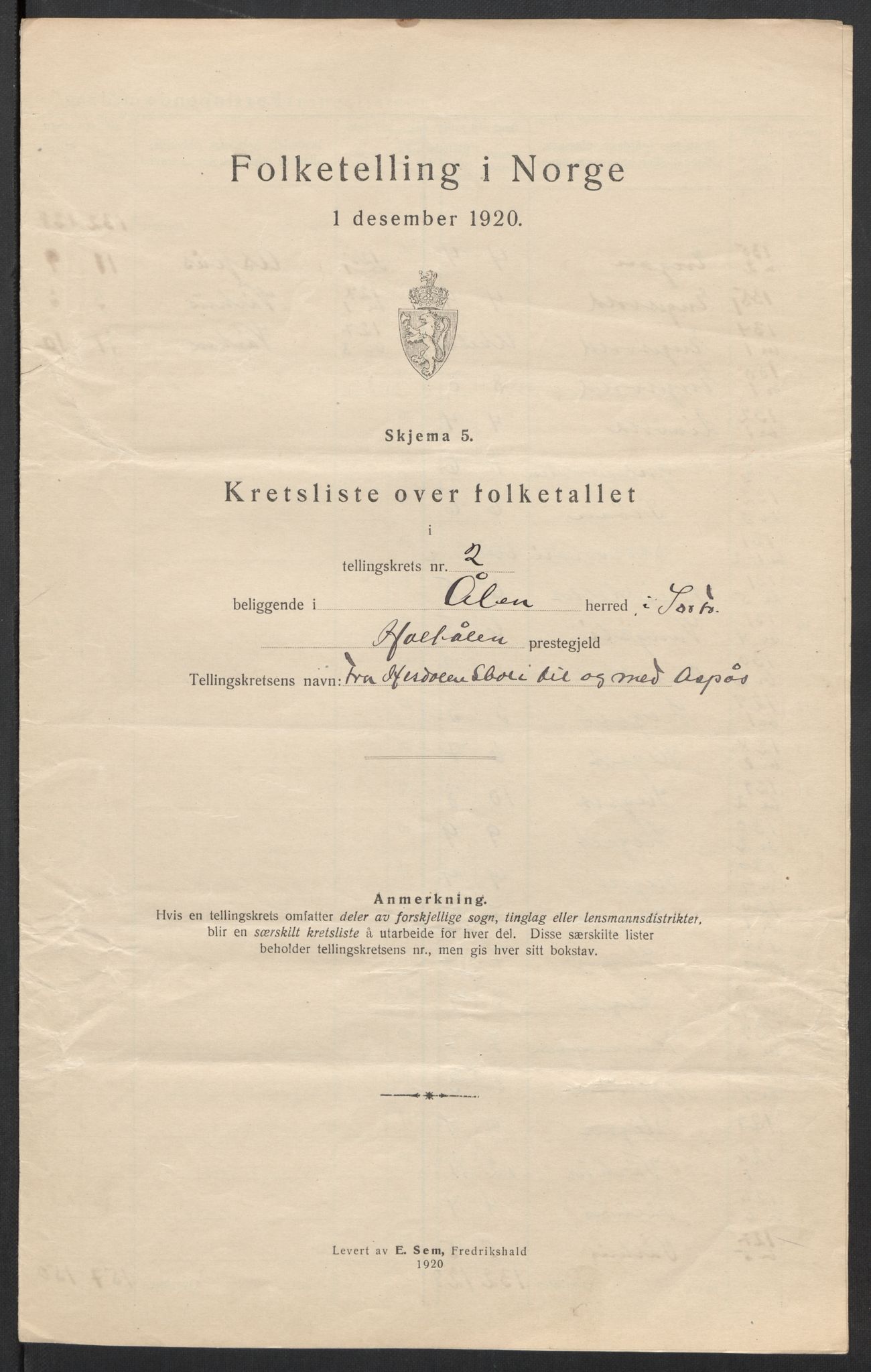 SAT, 1920 census for Ålen, 1920, p. 9