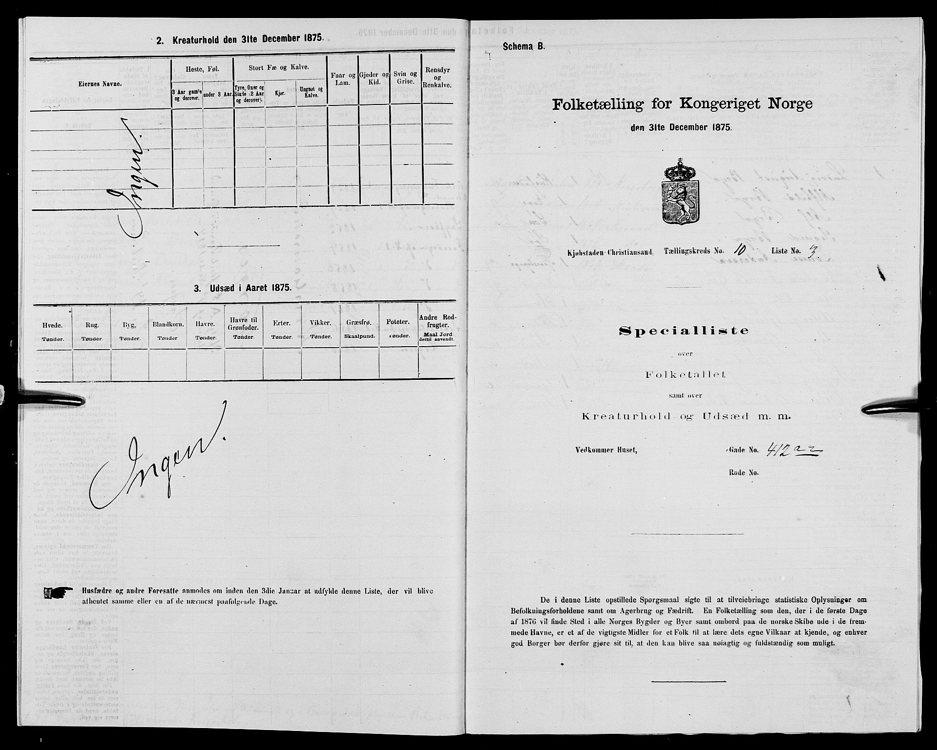 SAK, 1875 census for 1001P Kristiansand, 1875, p. 1711