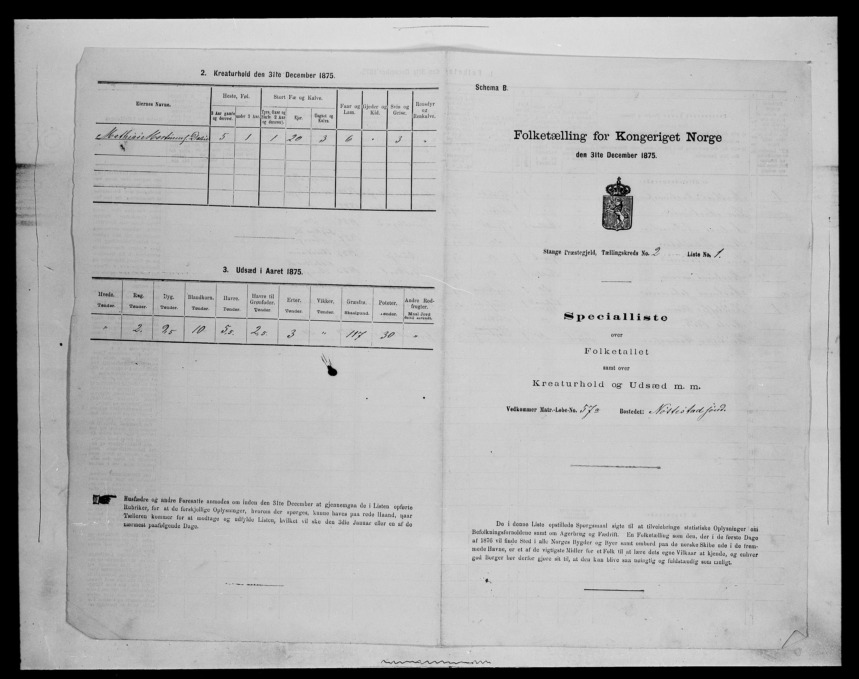 SAH, 1875 census for 0417P Stange, 1875, p. 282