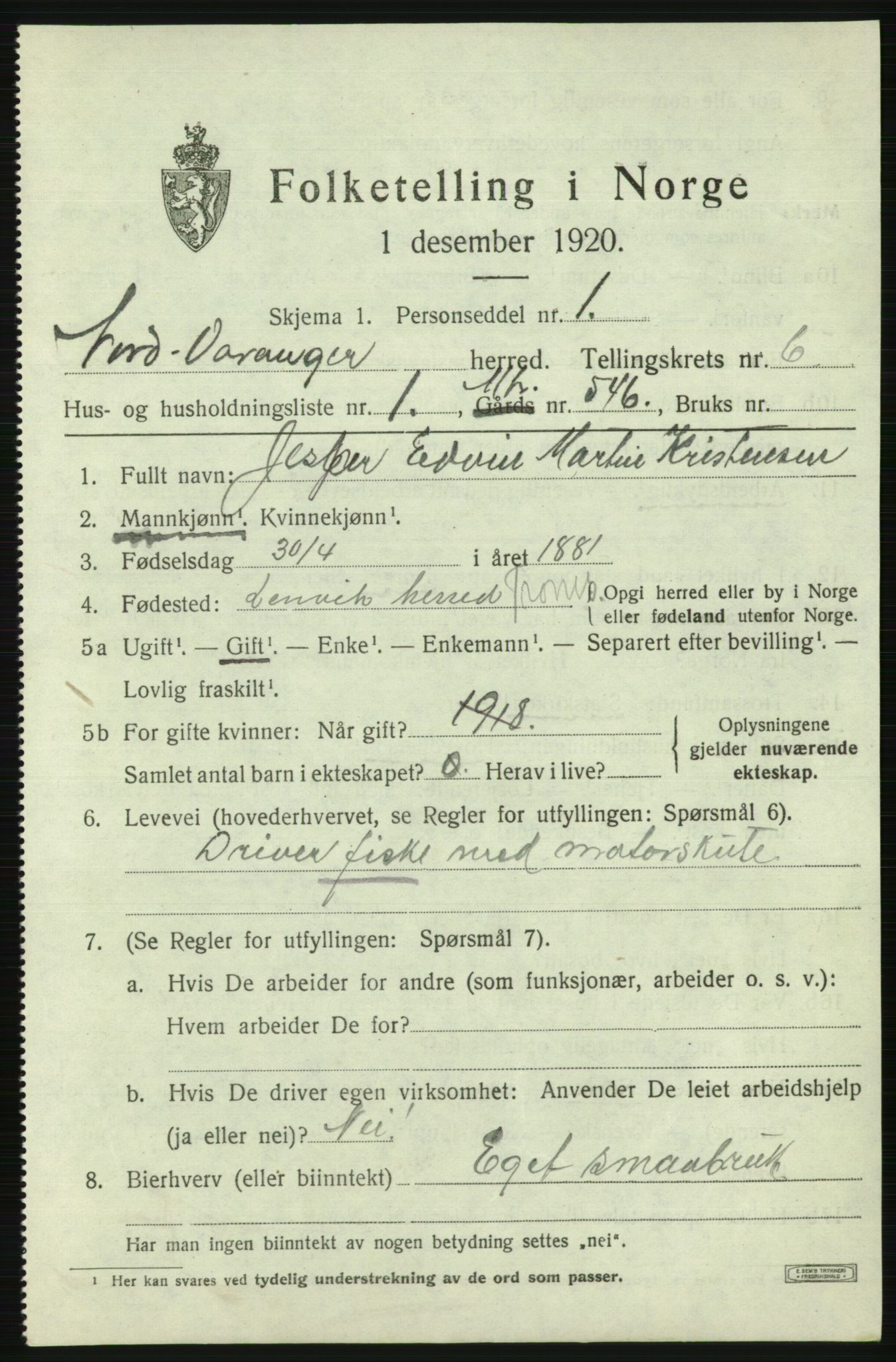 SATØ, 1920 census for Nord-Varanger, 1920, p. 2576