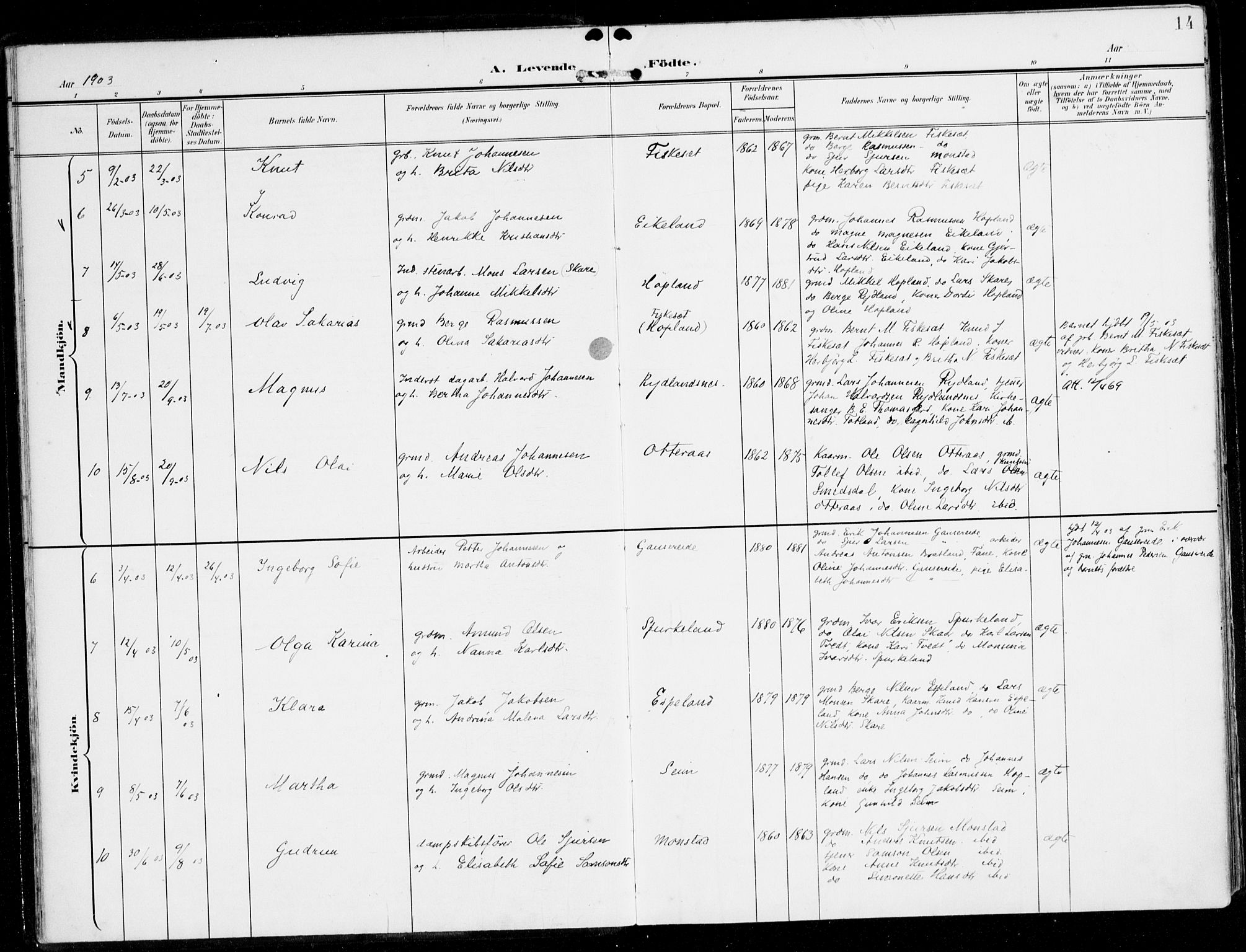 Alversund Sokneprestembete, AV/SAB-A-73901/H/Ha/Haa/Haad/L0004: Parish register (official) no. D 4, 1898-1926, p. 14