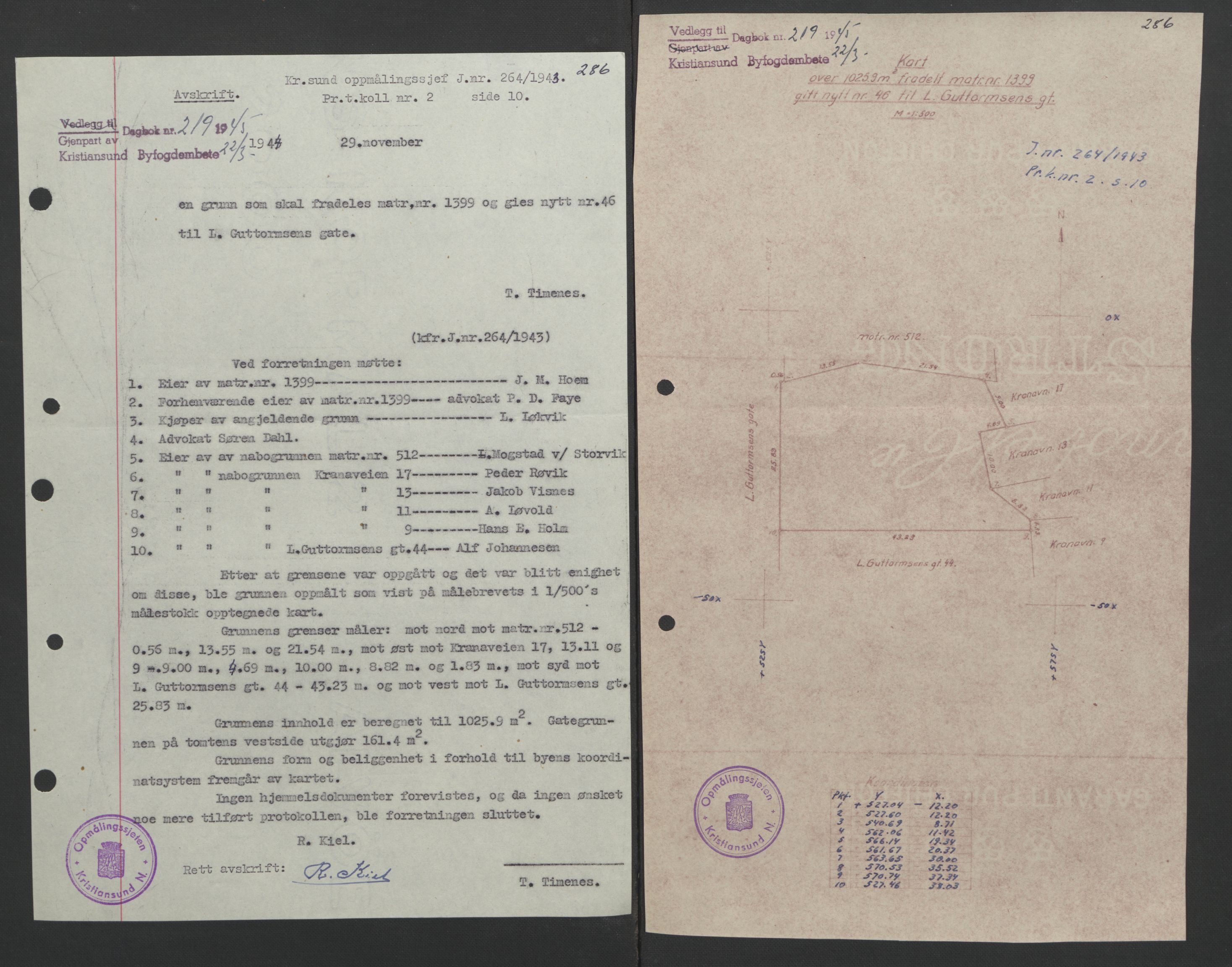 Kristiansund byfogd, AV/SAT-A-4587/A/27: Mortgage book no. 37, 1942-1945, Diary no: : 219/1945